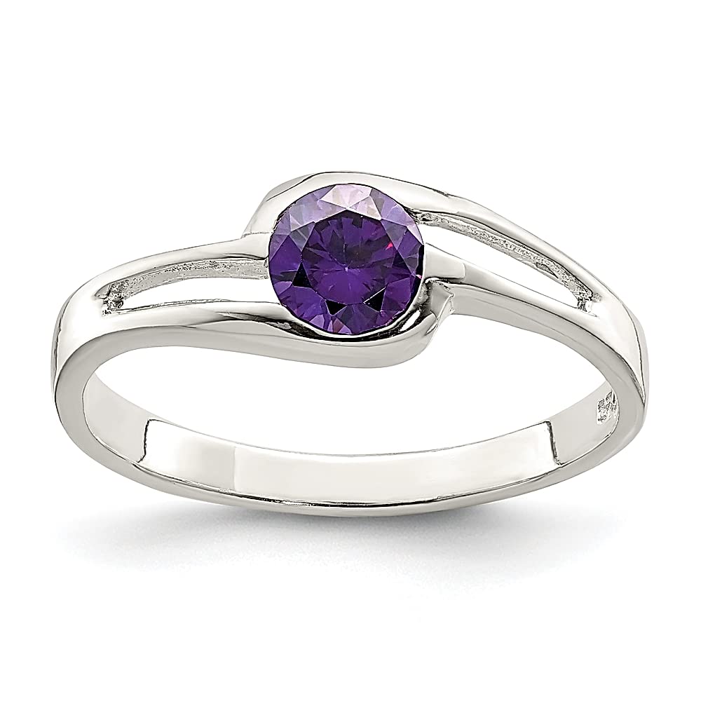 925 Sterling Silver CZ Ring for Women - Purple Round Cubic Zirconia Jewelry Gift for Her - Perfect for Anniversaries & Special Occasions