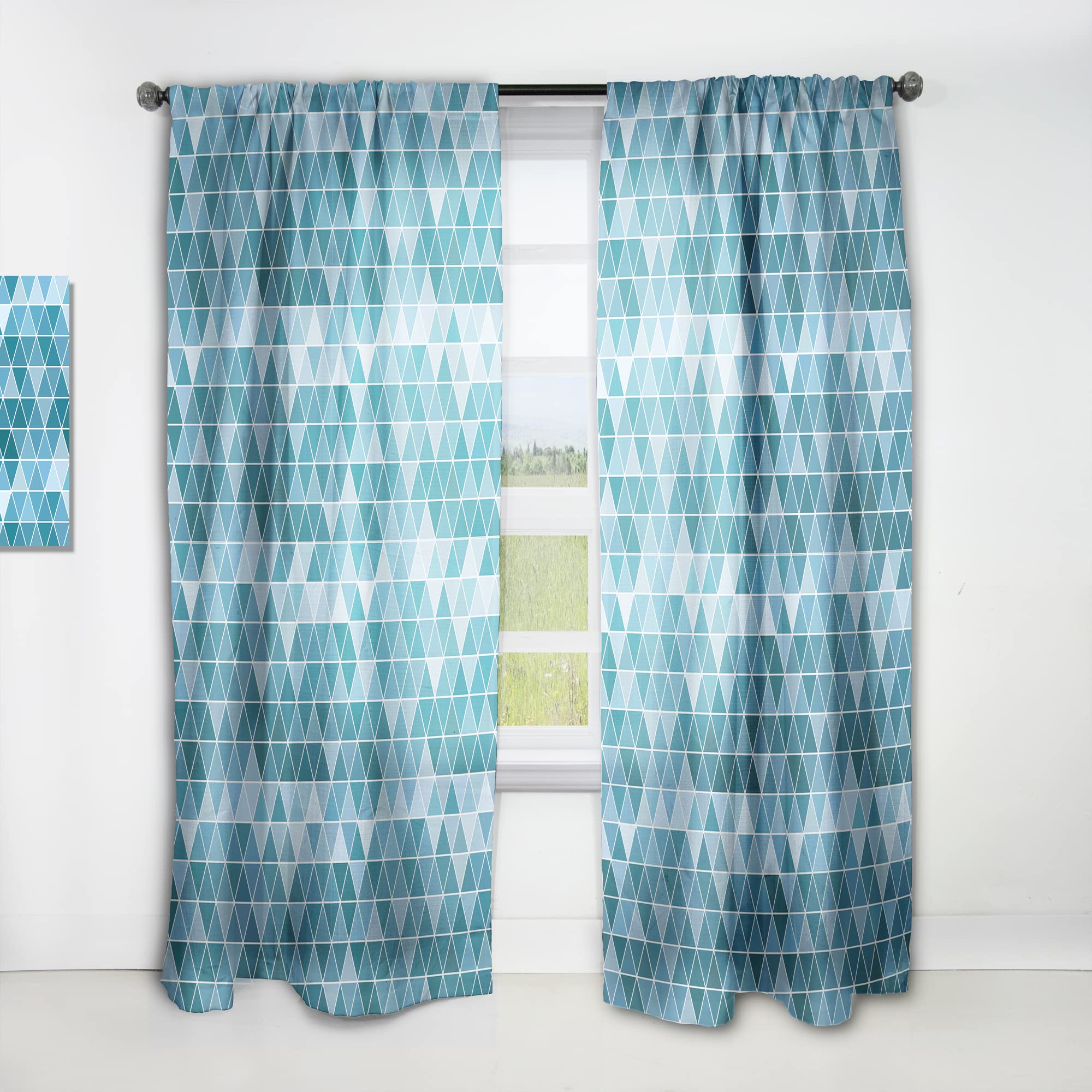 Blue Geometric Triangle Pattern Thermal Insulated Curtains - Single Panel 52x120 Inches - Blackout Drapes for Bedroom & Living Room - Modern Window Treatment for Home Decor