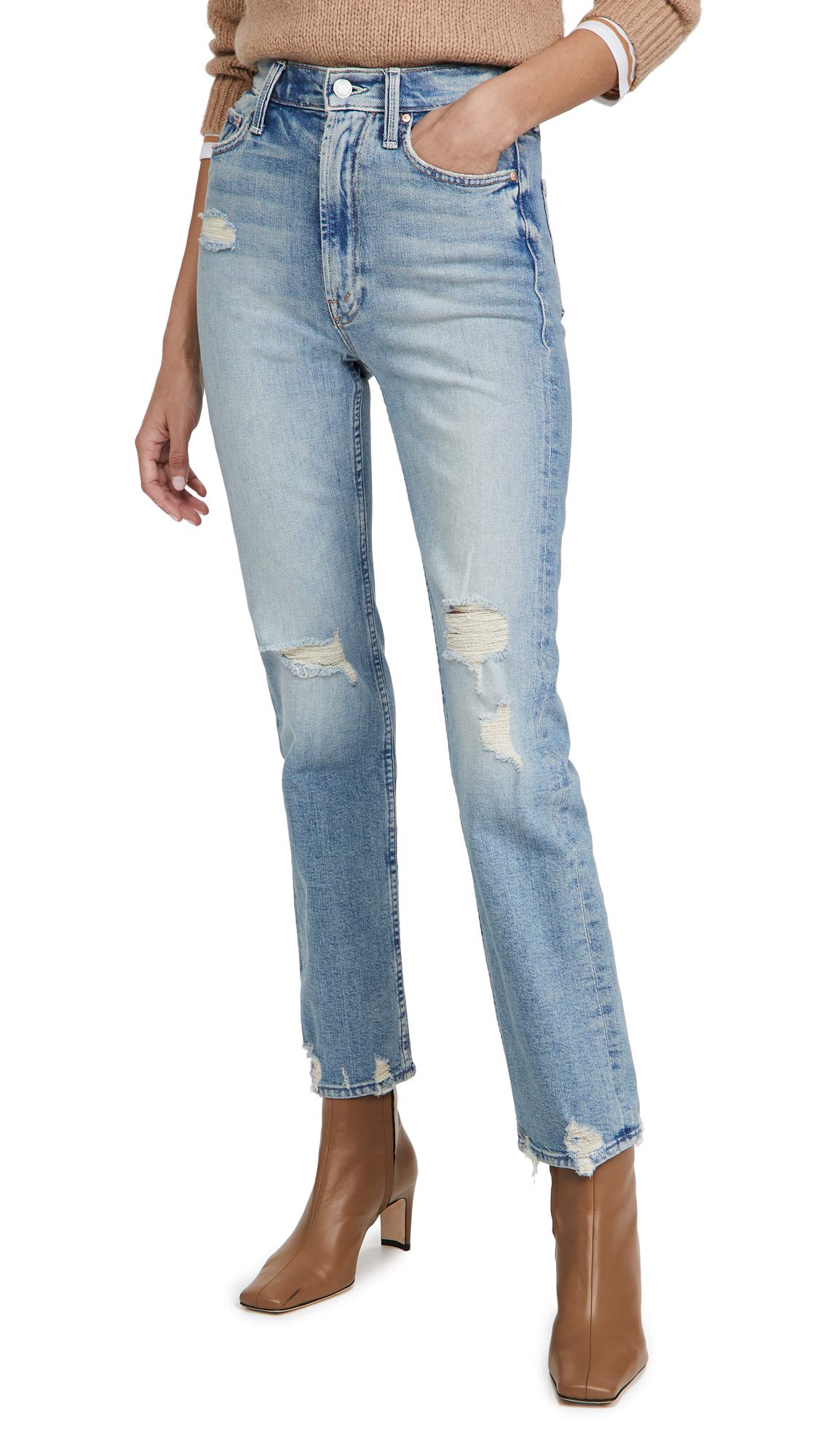 MOTHER Women's The Insider Crop Jeans - High Waisted Skinny Denim Pants for Casual Wear & Night Out | Trendy Stretch Jeans for Women