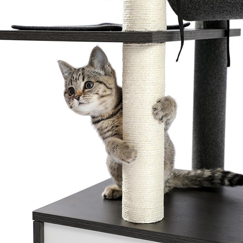 Modern Black Cat Tree with Tunnel - Sturdy & Stylish Climbing Tower for Indoor Cats - Perfect for Play, Exercise & Relaxation in Small Spaces