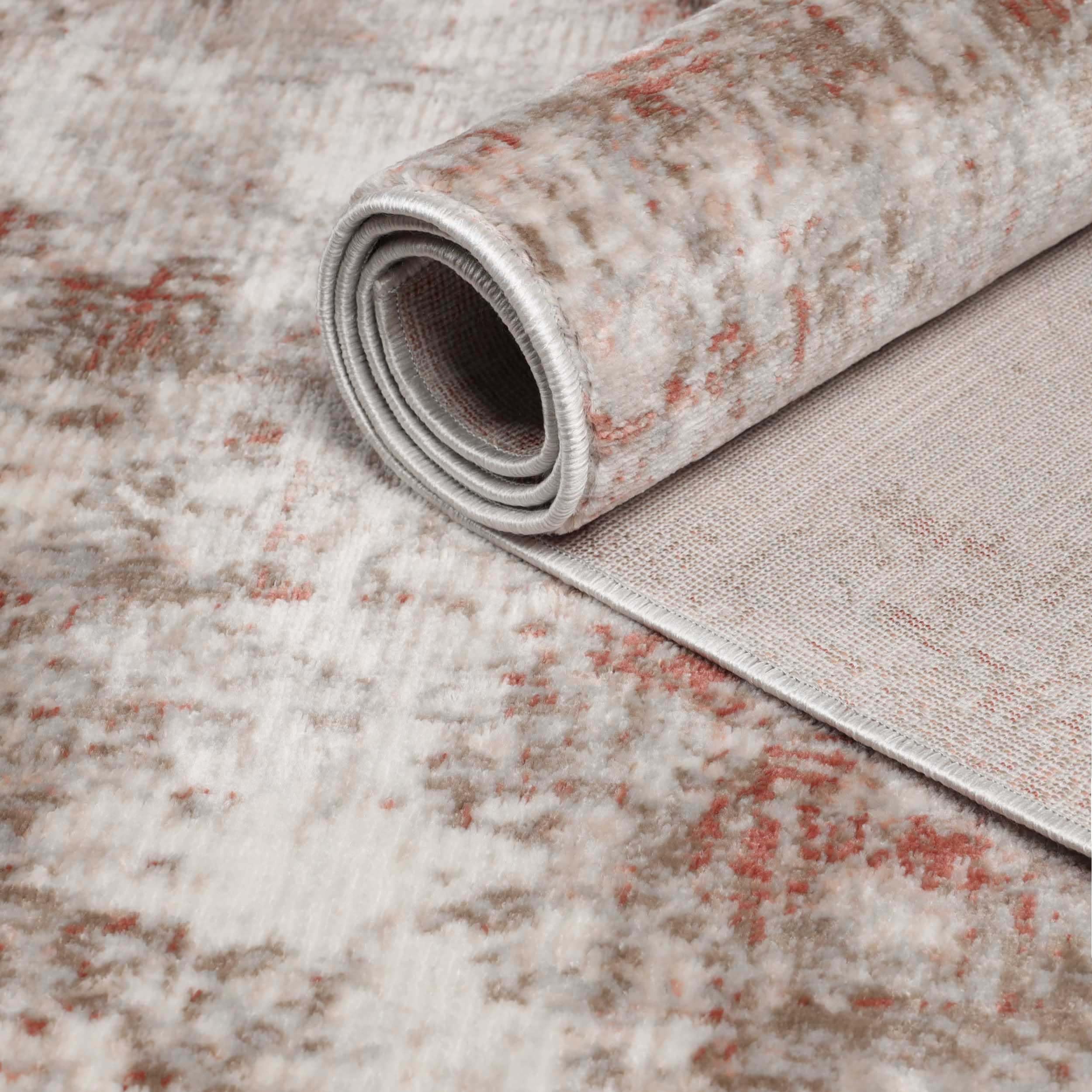 Premium Distressed Abstract Indoor Area Rug - Soft Cotton Backing, Modern Home Decor for Living Room, Bedroom, Office & Entryway - Euphemia Collection 3'x5' Rust - Perfect for Hardwood Floors & Cozy Spaces