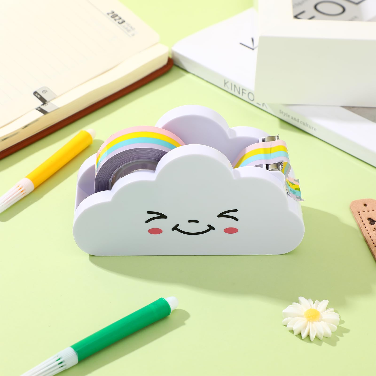 Colorful Kids Tape Dispenser with 6 Rainbow Tapes - Fun Desk Organizer for School Supplies, Office Stationery, DIY Arts & Crafts Projects - Perfect for Classroom, Homework & Creative Gift Wrapping