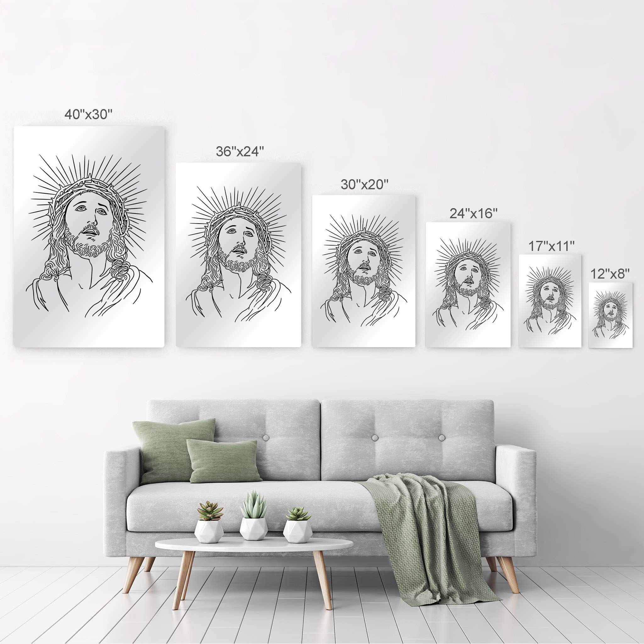 Black and White Jesus Line Art Metal Wall Decor - Minimalist Christian Print for Living Room, Bedroom & Office - Ready to Hang 30x20 - Perfect Religious Gift for Home & Church Decor