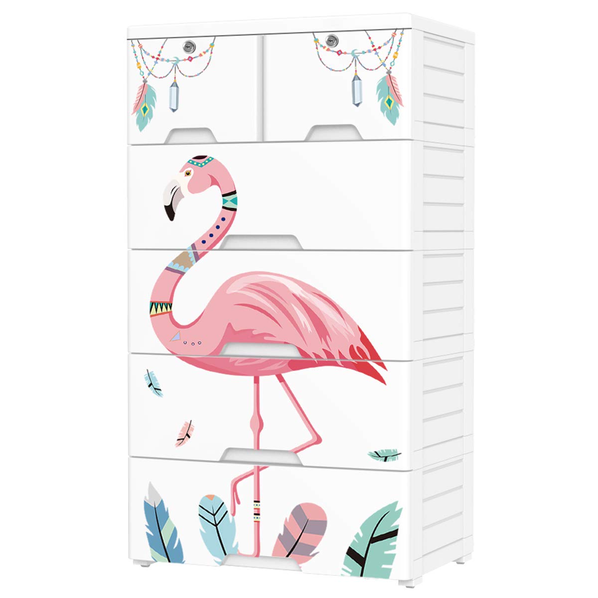 6-Drawer Plastic Dresser Storage Cabinet - Organizer for Clothes, Toys & More - White Large Bedroom/Closet/Playroom Furniture with 2 Lockers - Perfect for Kids Room, Dorm, Nursery & Home Organization