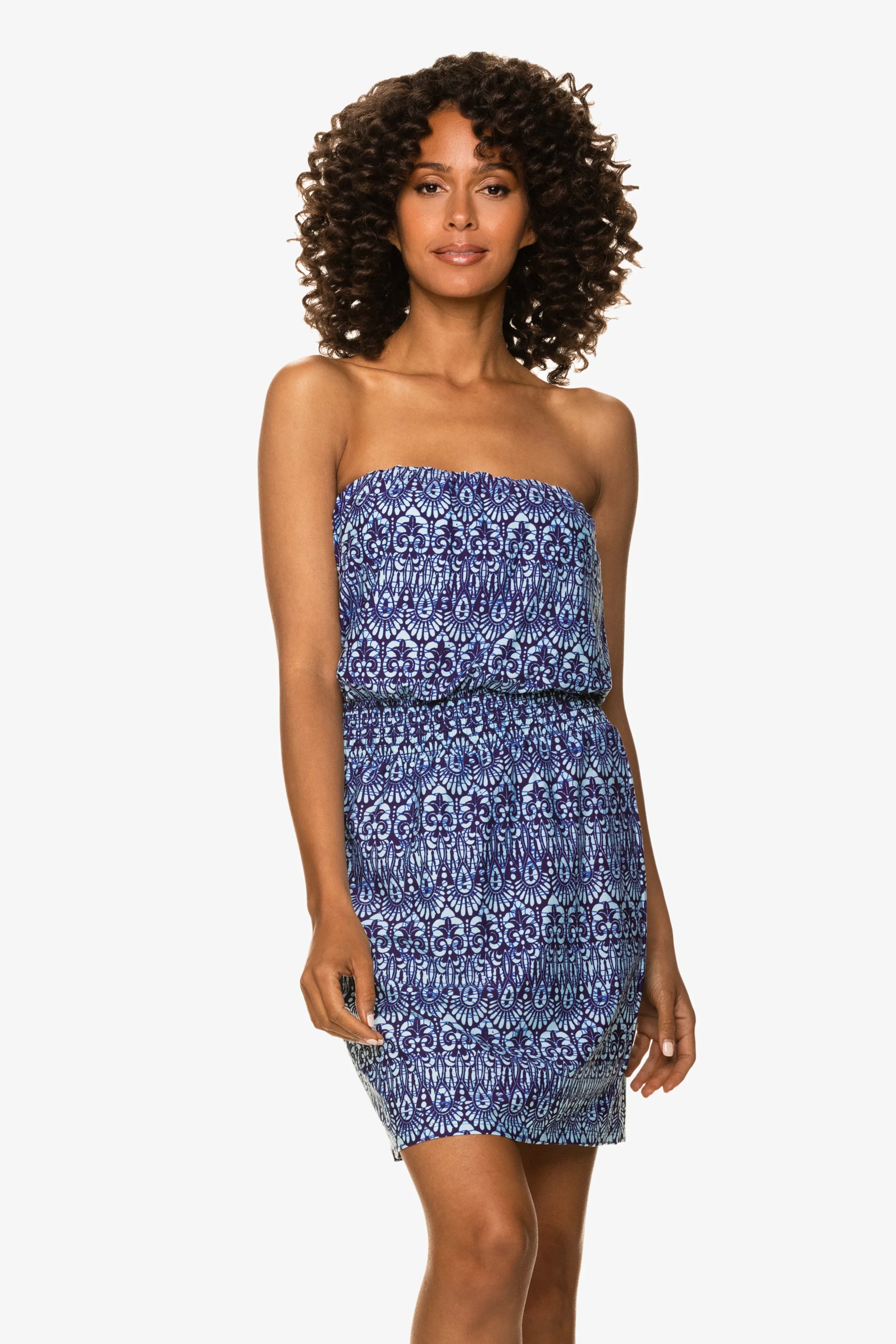 Short Jolie Dress | Island Batik Navy Blue Floral Print | Perfect for Summer Beach Vacations & Casual Outings