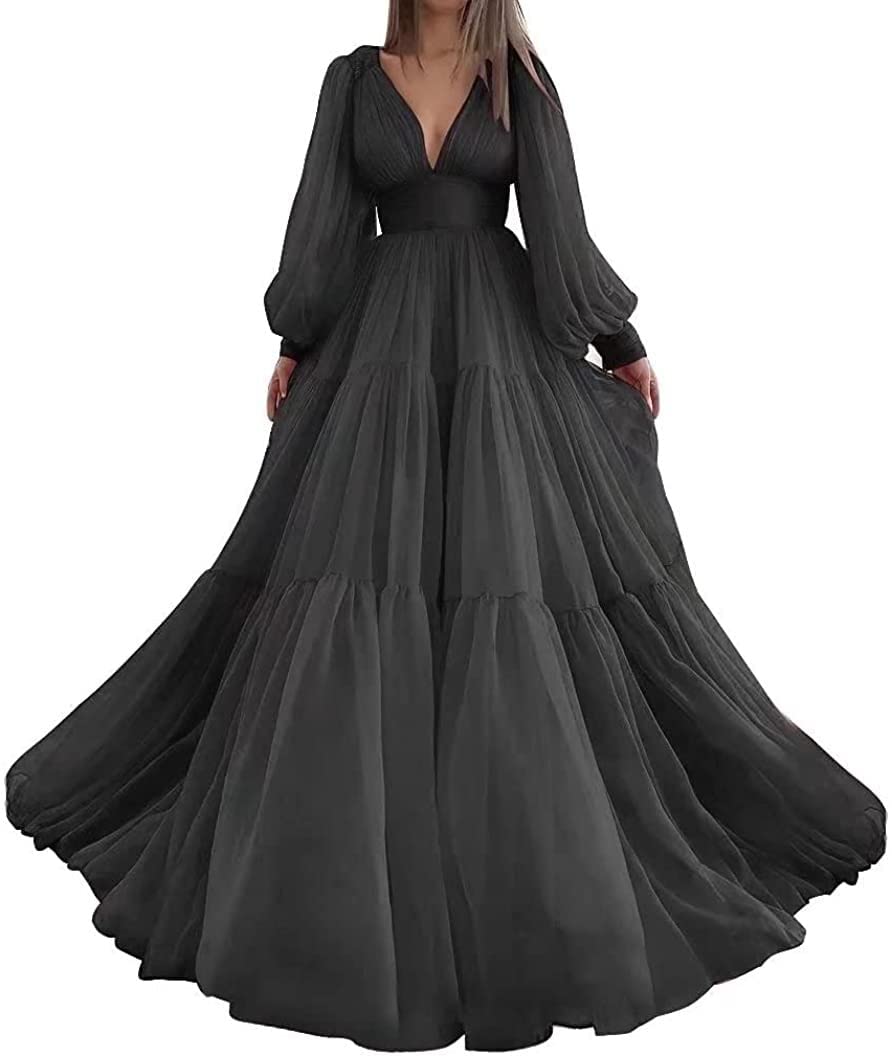 Kidadndy Long Puffy Sleeve Prom Dresses - Elegant Chiffon Tulle Bridesmaid Dress for Women's Formal Evening Gowns - Perfect for Prom, Wedding Party & Special Occasions