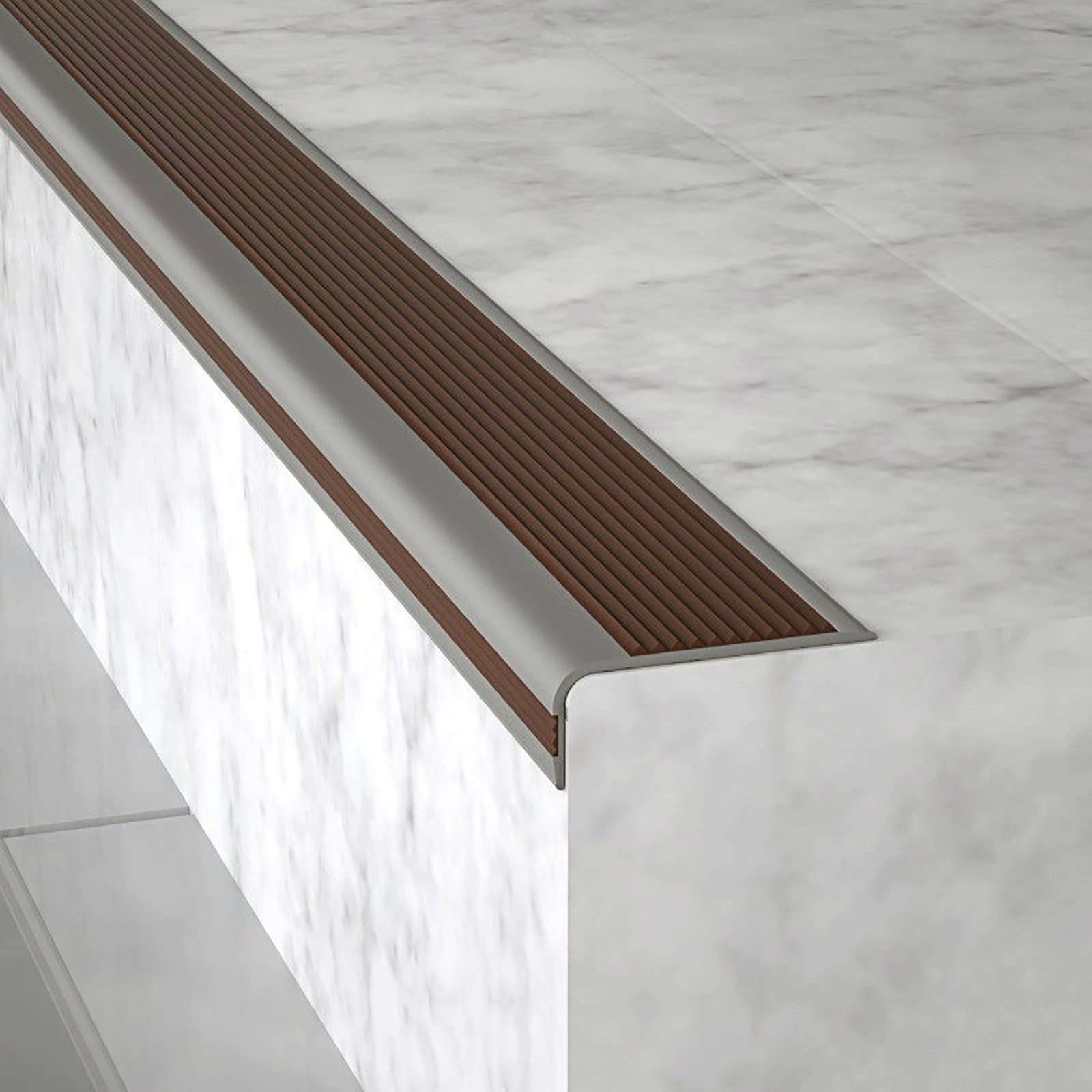 Non-Slip L-Shaped Stair Nosing Edge Trim - Self-Adhesive Rubber Stair Tread Protector with PVC Coating (Dark Coffee, 1-Piece) for Indoor/Outdoor Stairs, Steps & Landings - Anti-Slip Safety Solution for Homes, Offices & Commercial Spaces