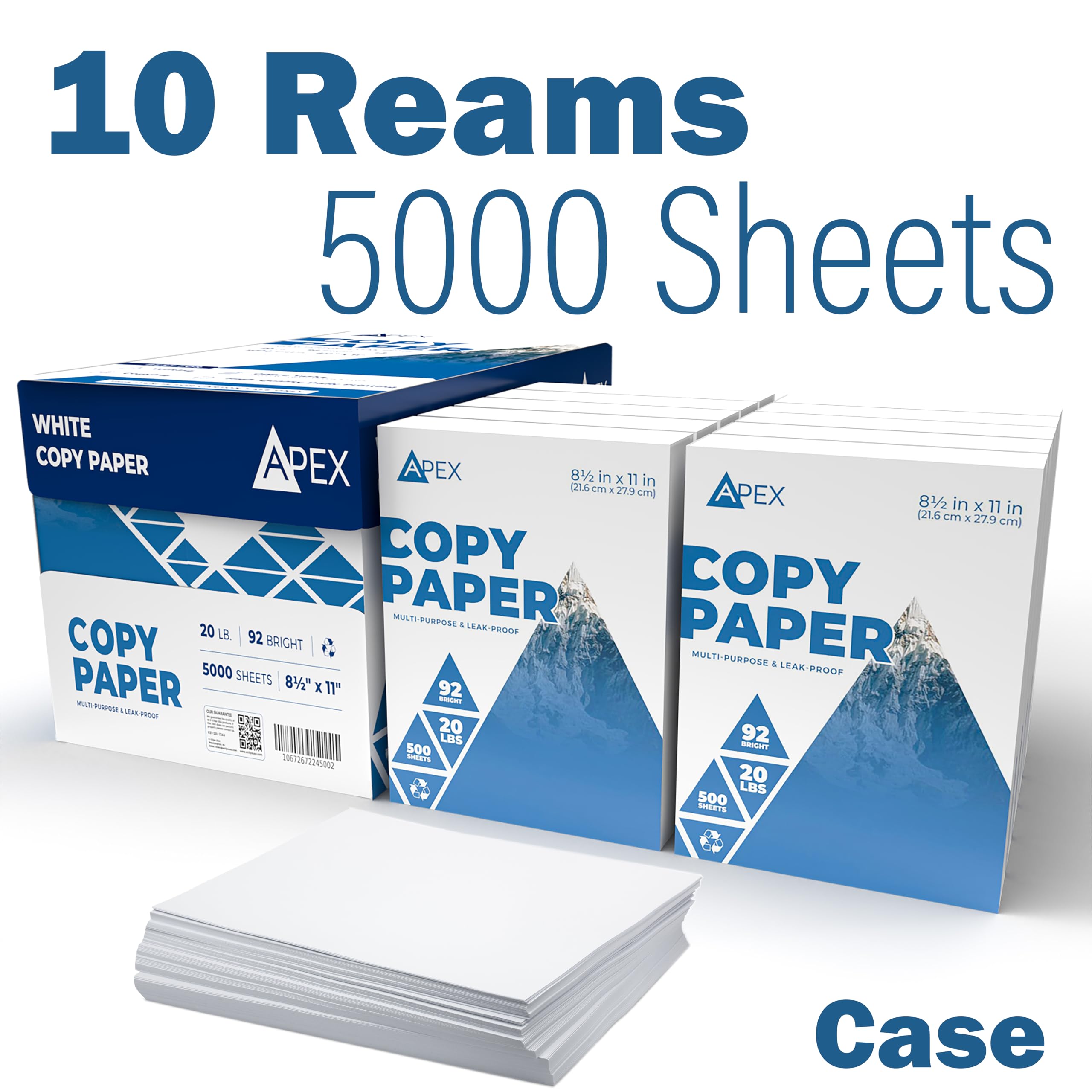 Premium 20lb Multipurpose Copy Paper - 8.5 x 11 Inches, 92 Brightness, White Printer Paper (5000 Sheets/10 Reams) for Office, School & Home Printing, Copying & Faxing
