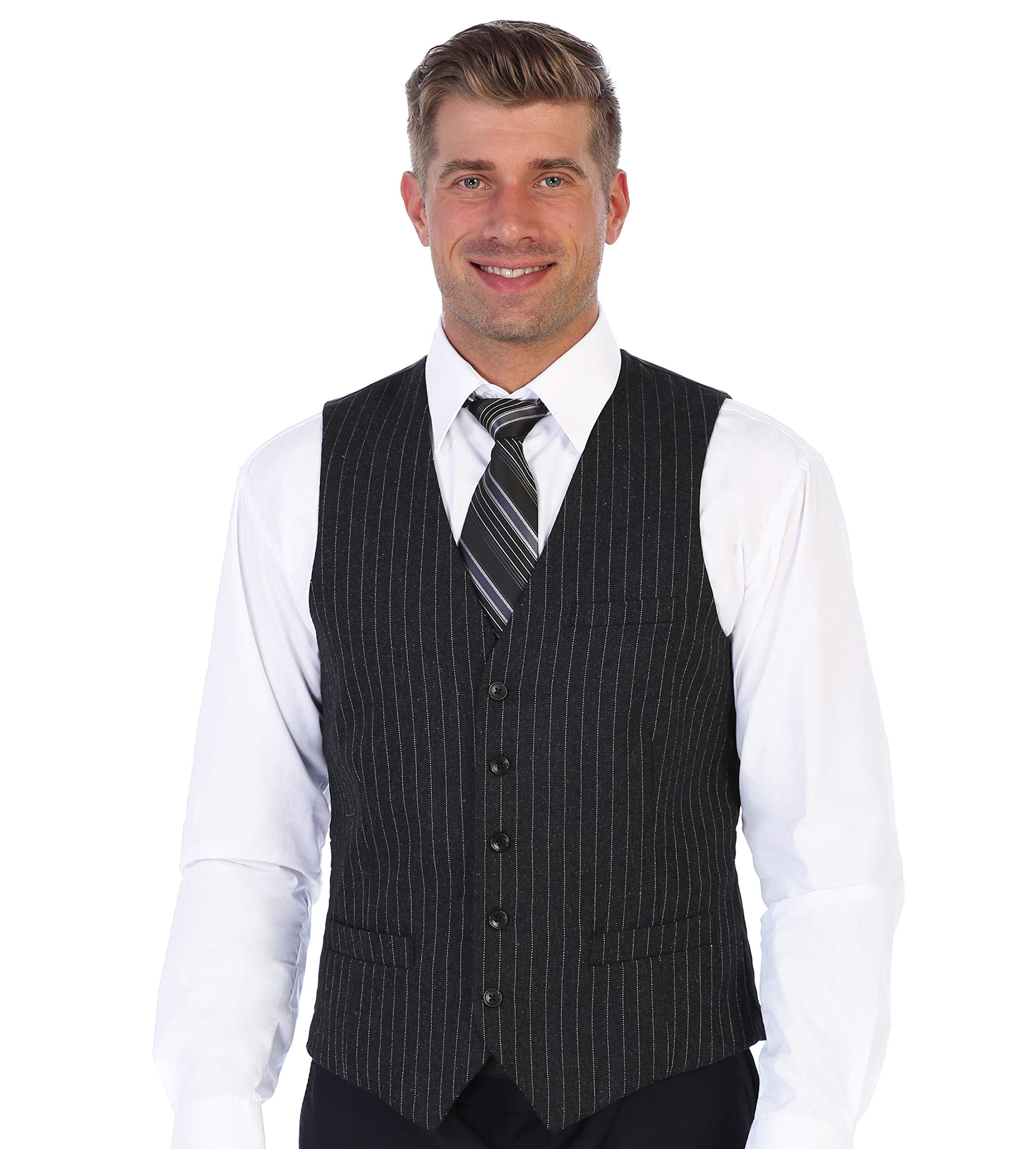Gioberti Men's 5-Button Wool Blend Tweed Pinstripe Vest for Formal Wear | Business Suit, Wedding, Office & Special Occasions