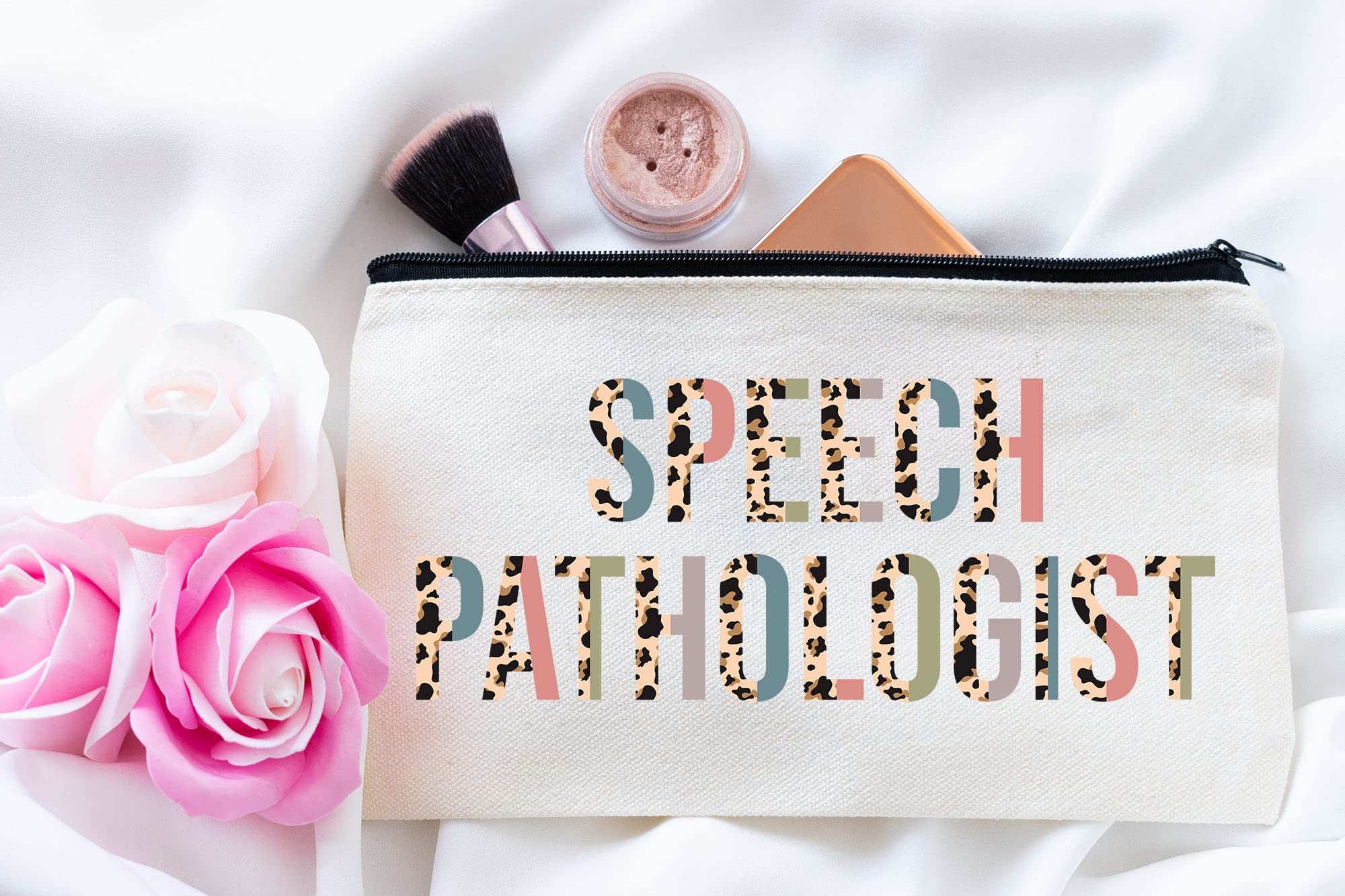 HTDesigns Leopard Print Speech Pathologist Makeup Bag - Cute Cosmetic Travel Pouch for Women - Perfect Birthday Gift for Speech Therapists - Ideal for Work, Travel & Daily Use