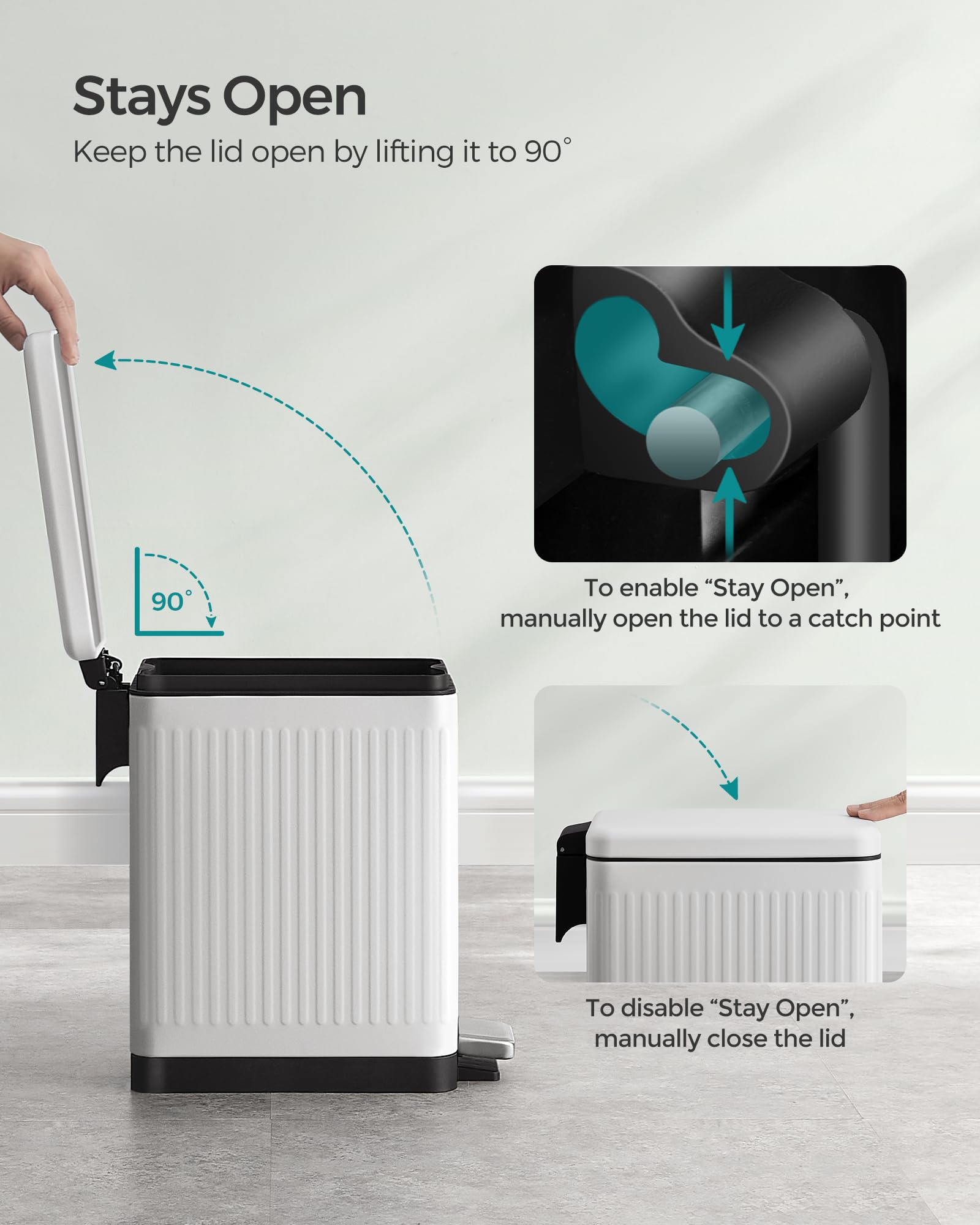 SONGMICS 2.6-Gallon Slim Stainless Steel Bathroom Trash Can with Soft-Close Lid - White ULTB562W01 - Perfect for Small Spaces, Toilets, and Compact Bathrooms