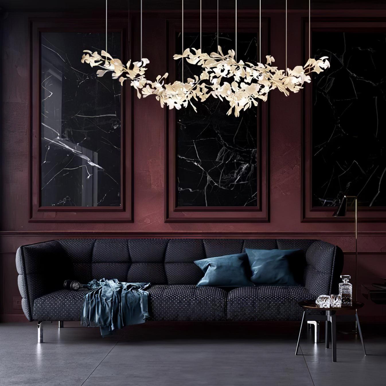 Elegant Double Layer Ginkgo Leaf Chandelier - Modern LED Crystal Ceiling Light Fixture for Dining Room, Living Room, Bedroom Decoration
