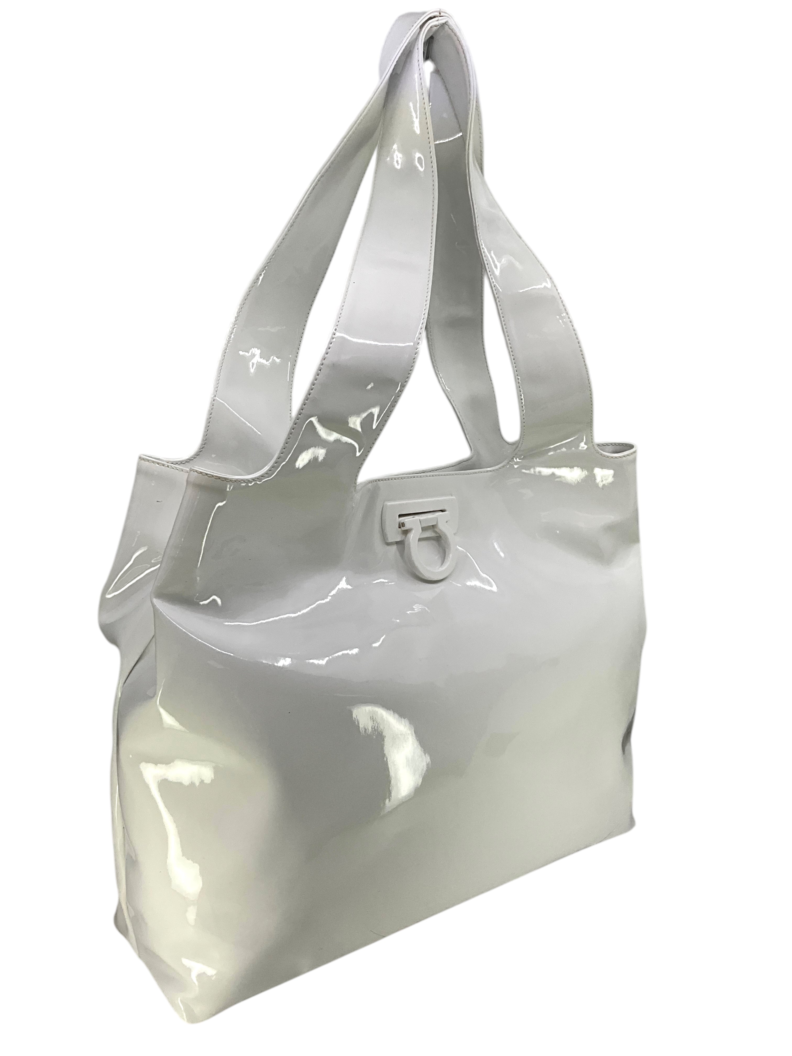 Salvatore Ferragamo Large Gancini Patent Leather Tote Bag for Women | Luxury Designer Handbag for Work, Travel & Everyday Use