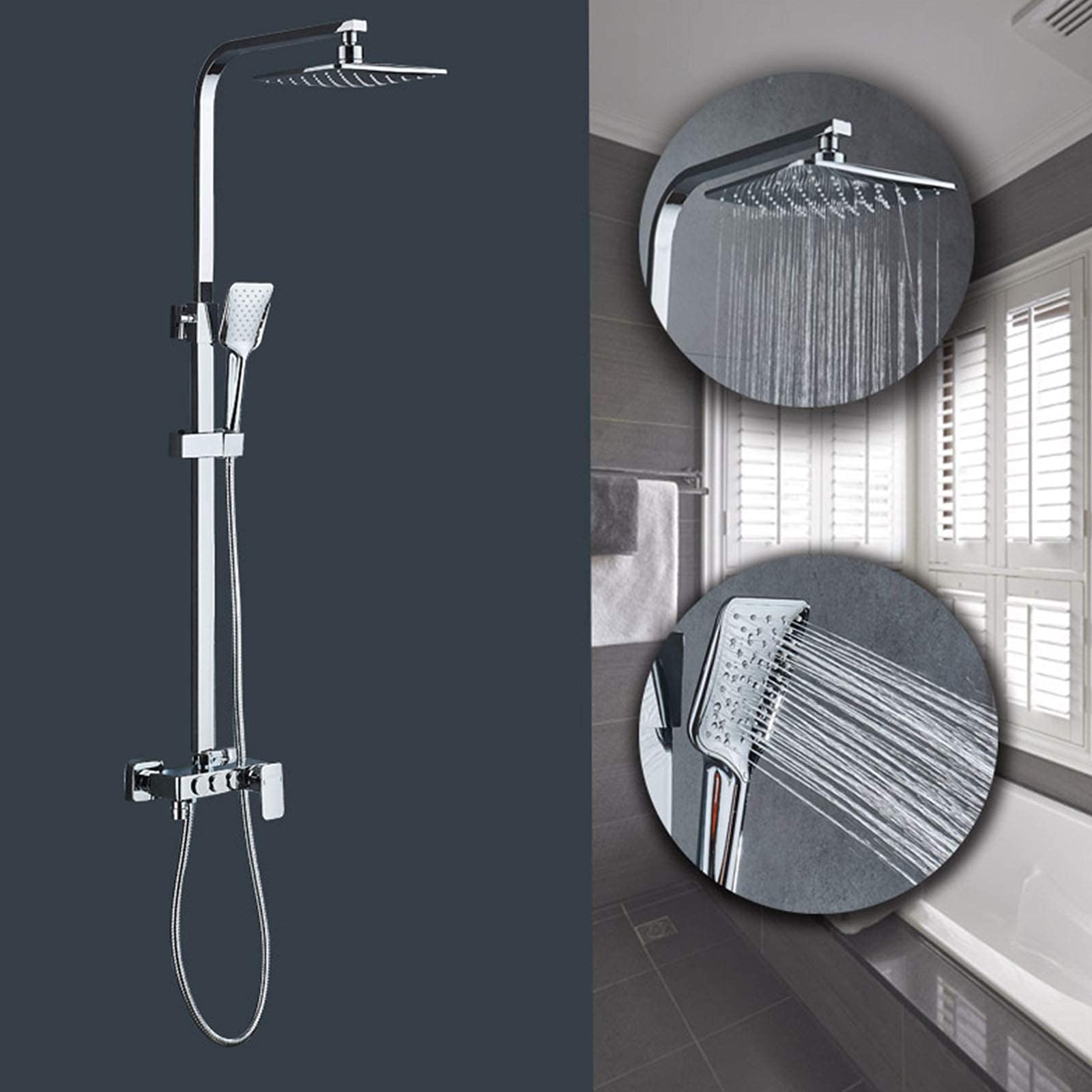 Premium 8 Inch Square Rainfall Shower Head with Handheld Sprayer - Exposed Polish Chrome Shower System - Wall Mount Bathroom Faucet Set for Luxurious Spa Experience at Home