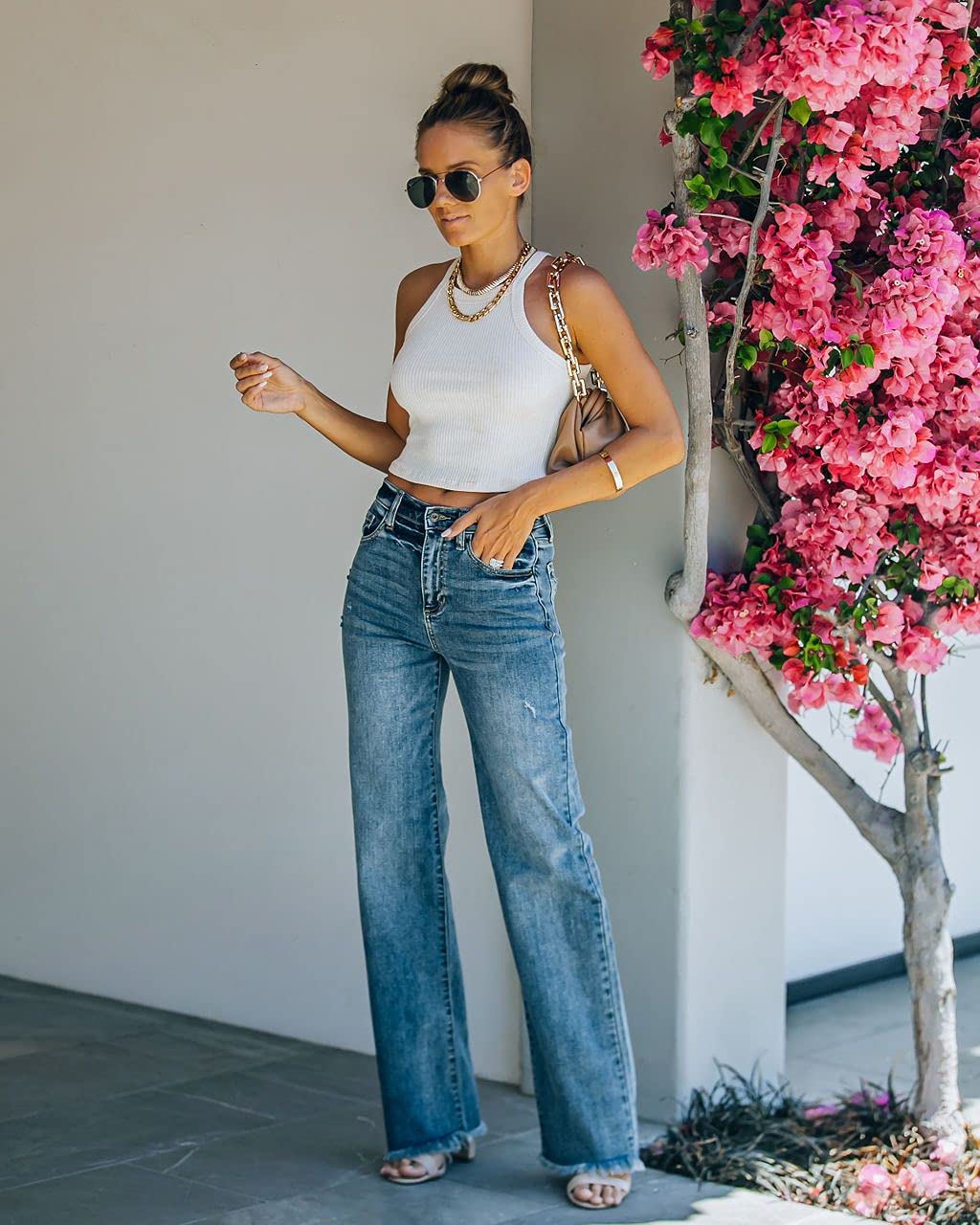 **Women's Mid Rise Raw Hem Bootcut Jeans - Plus Size Distressed Baggy Straight Leg Flare Denim Pants, Loose Fit (S-XXL) for Casual Wear, Street Style & Boho Outfits**