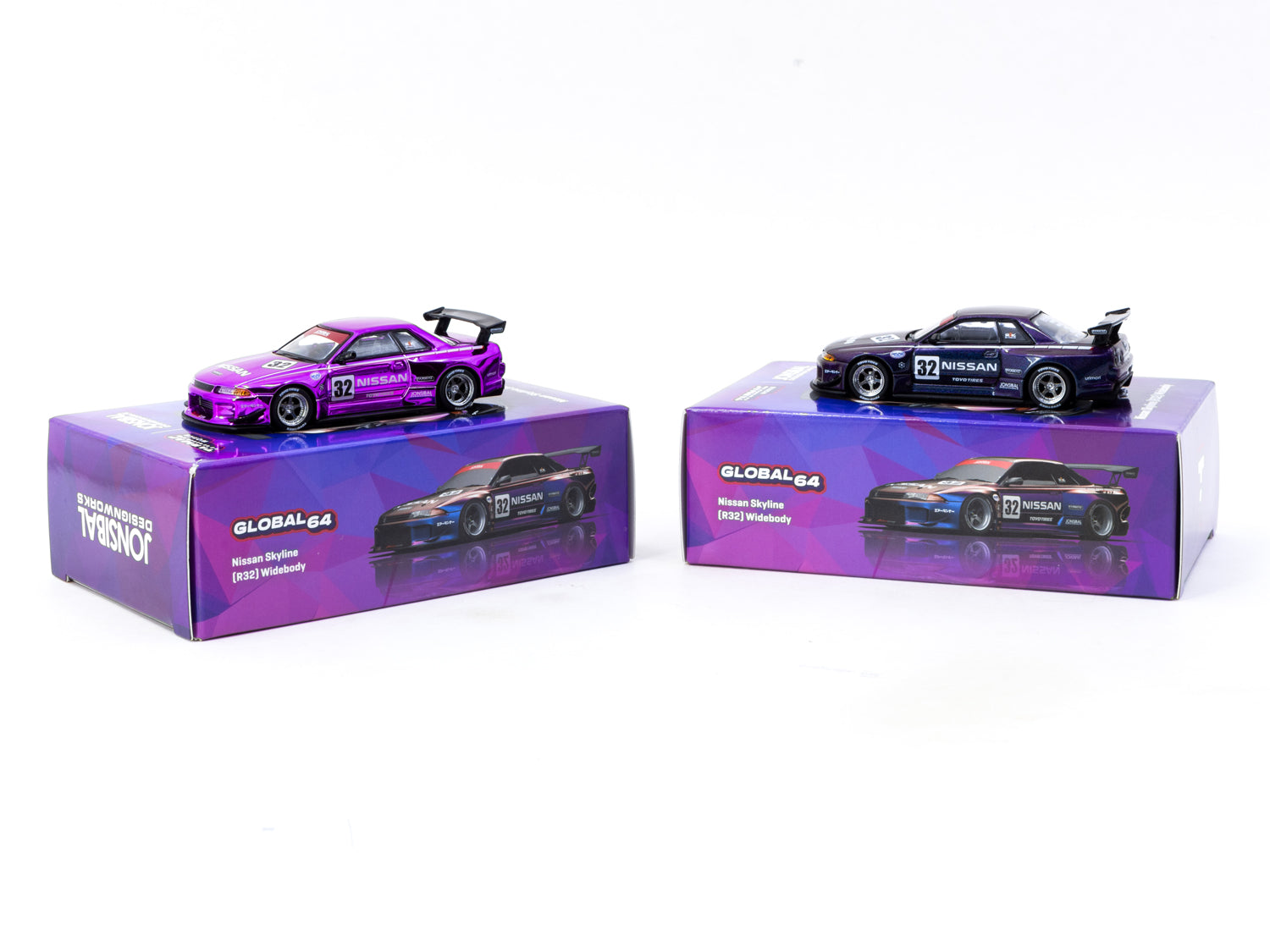 Tarmac Works 1/64 Scale Nissan Skyline R32 Widebody Midnight Purple Diecast Model Car - Collectible Miniature for Car Enthusiasts & Perfect Gift for Racing Fans