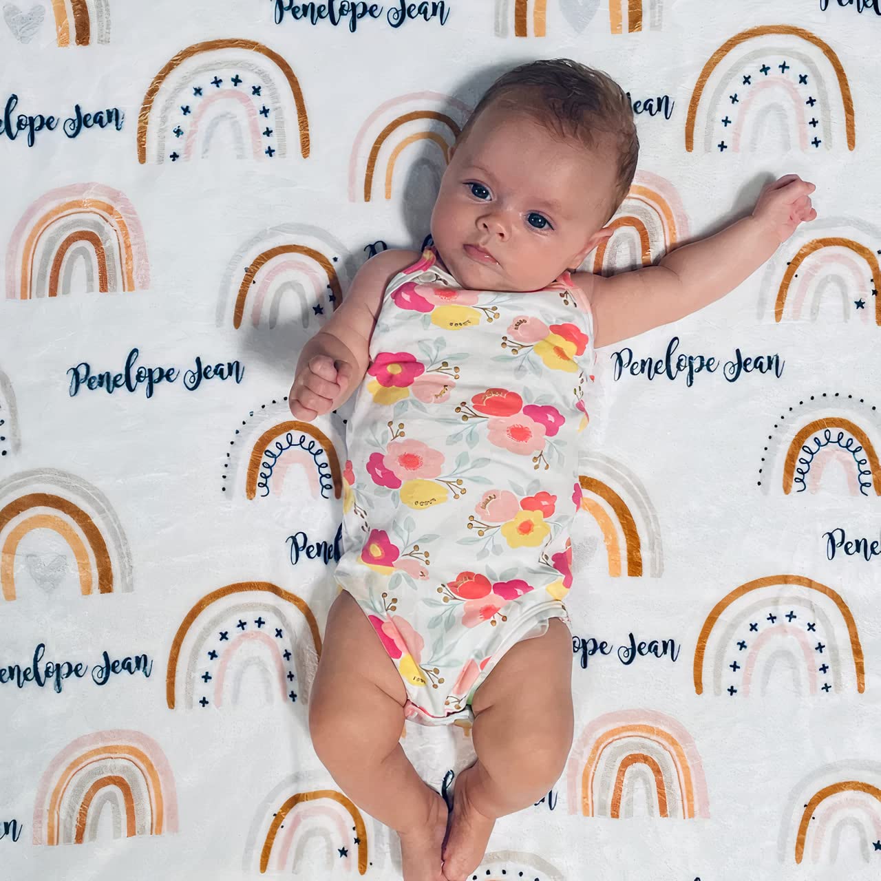 **Personalized Baby Blanket with Name – Custom Newborn, Kids & Adult Blanket – Rainbow Design – Monthly Milestone Gift for Birthdays, Baby Showers & Special Occasions (MPDHG1754-MBBlack)**
