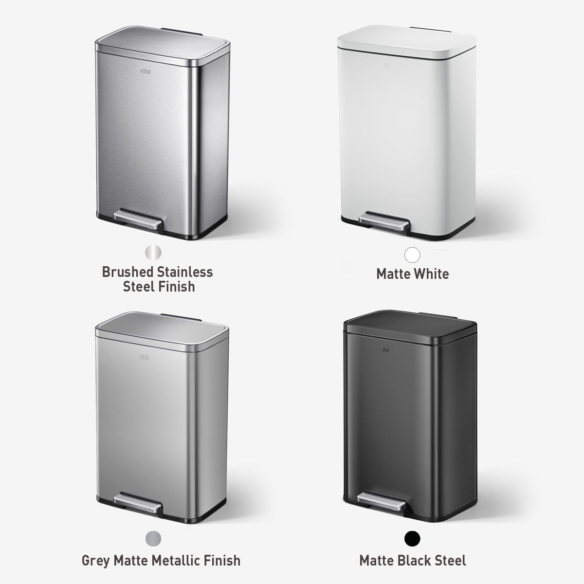 Madison 50L / 13.2 Gallon Step Trash Can with Removable Liner - Matte Stainless Steel Kitchen Garbage Bin for Home, Office & Outdoor Use