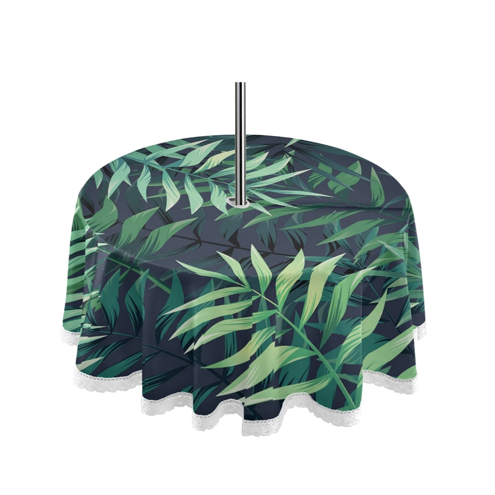 Sinestour Black Outdoor Tablecloth with Umbrella Hole - Summer Palm Leaves Design, Machine Washable Picnic Table Cover for Backyard, Patio, Garden Parties | Perfect for BBQs, Outdoor Dining & Poolside Decor