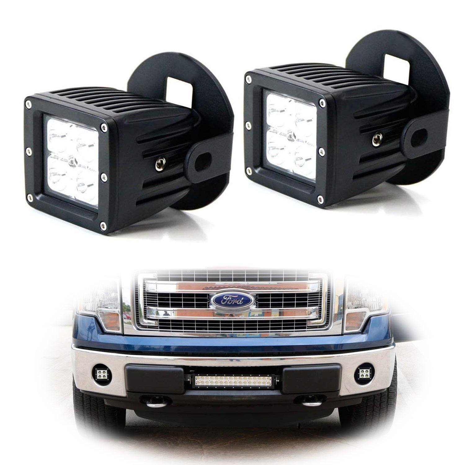 40W CREE LED Pods with Fog Lights Mounting Bracket & Wiring Harness - Compatible with 2006-2014 Ford F150 Trucks | Off-Road Lighting, Fog Light Replacement, Night Driving Safety