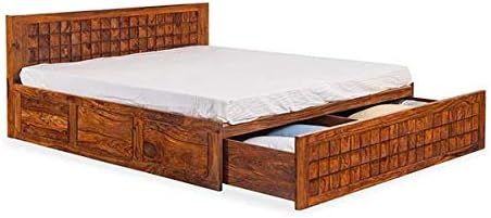 Premium Solid Sheesham Wood King Size Bed Frame with Diamond Design - Elegant & Durable Bedroom Furniture for Master Suite or Guest Room