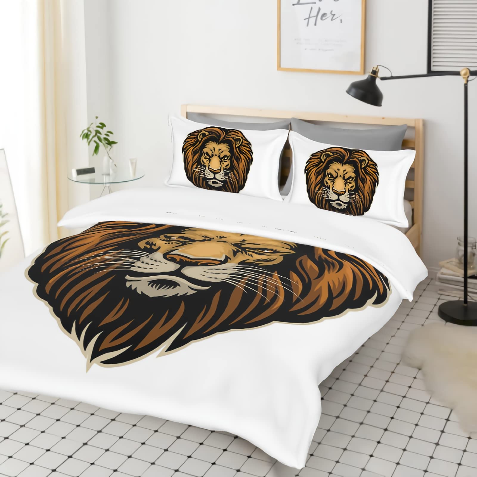 GREDBH Twin Lion Duvet Cover Set - 100% Soft Microfiber Bedding with 2 Pillowcases (3-Piece, Lion Head Design) - Perfect for Kids' Rooms, Jungle Themed Bedrooms & Wildlife Lovers