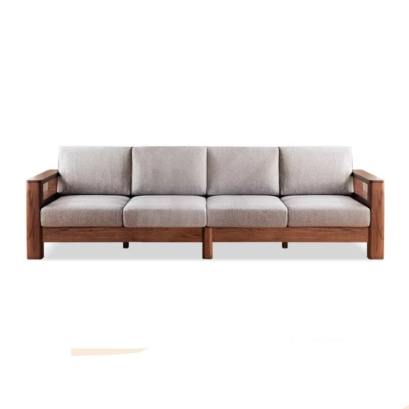 Solid Oak Wood Walnut Fabric Sofa - Modern Living Room Furniture for Home & Office Comfort