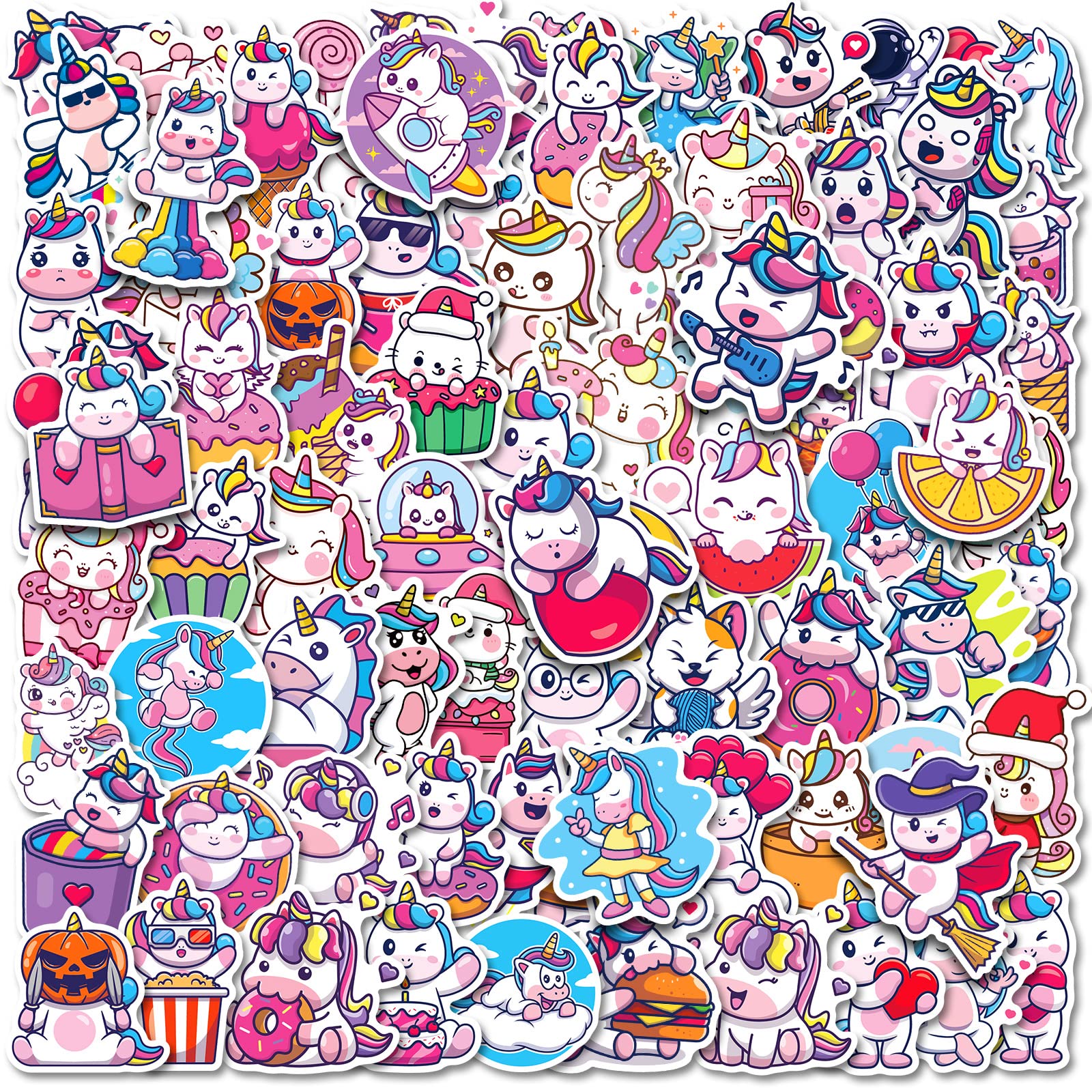 100Pcs Unicorn Stickers - Cute Cartoon Vinyl Waterproof Stickers for Girls, Teens & Adults - Perfect for Water Bottles, Laptops, Scrapbooks & DIY Crafts