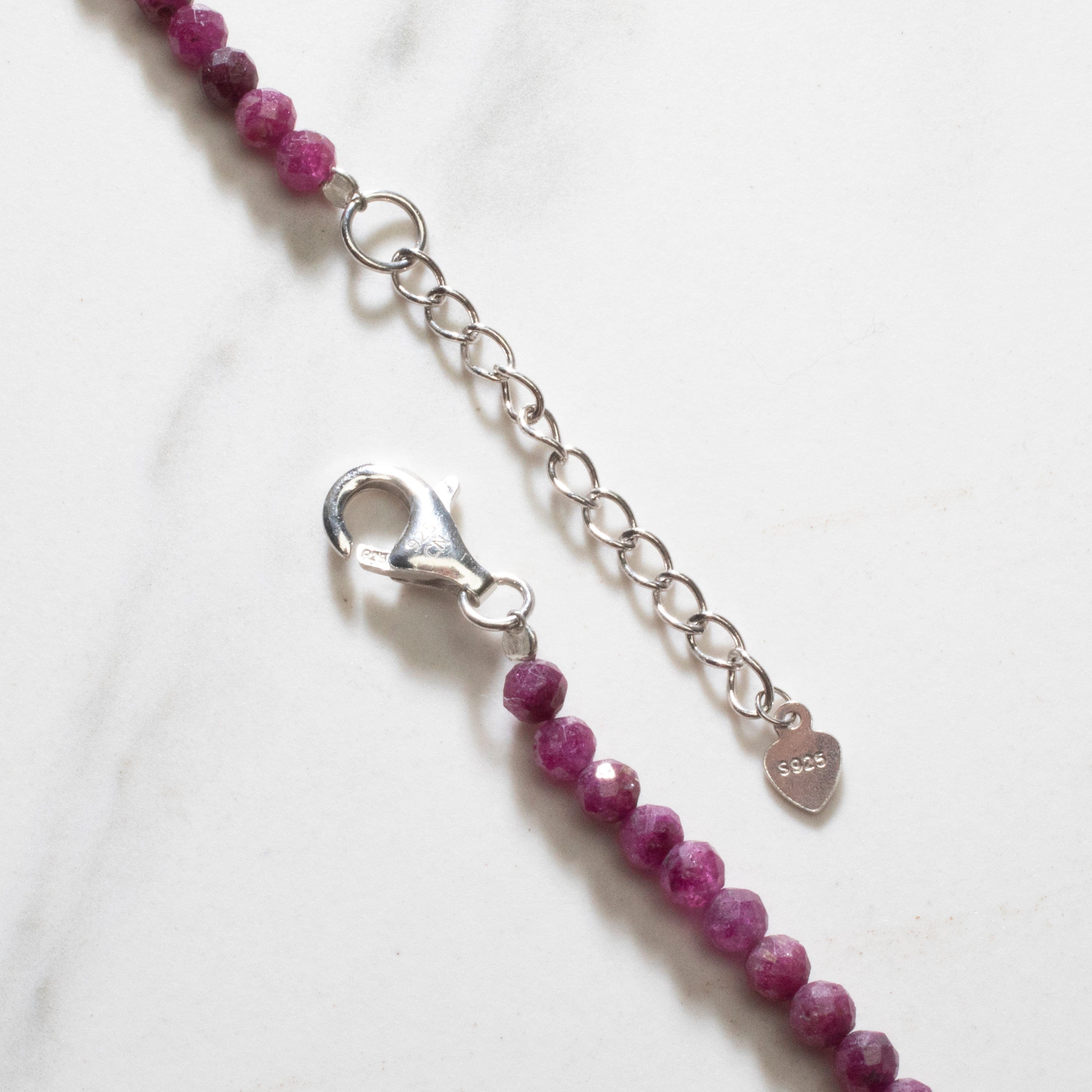 4mm Faceted Ruby Bead Necklace with 5 Pearls & 925 Sterling Silver Clasp - Elegant Jewelry for Women, Gift for Her, Bridal Party, Anniversary & Special Occasions