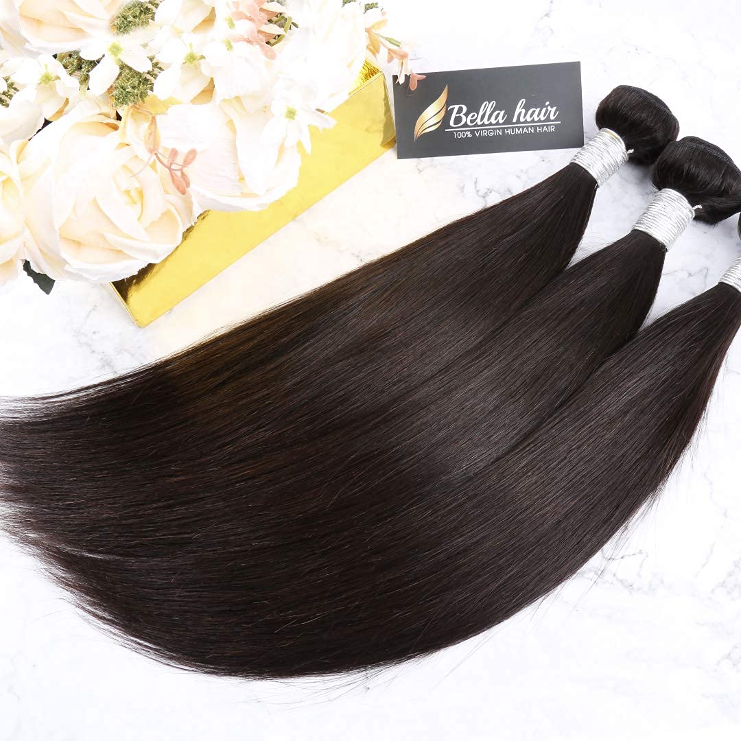 Bella Hair Full Cuticle Aligned Straight Virgin Human Hair Bundles 12-40 Inch | Natural Black Color Hair Extensions for Weaving | Perfect for Daily Styling, Parties & Special Occasions