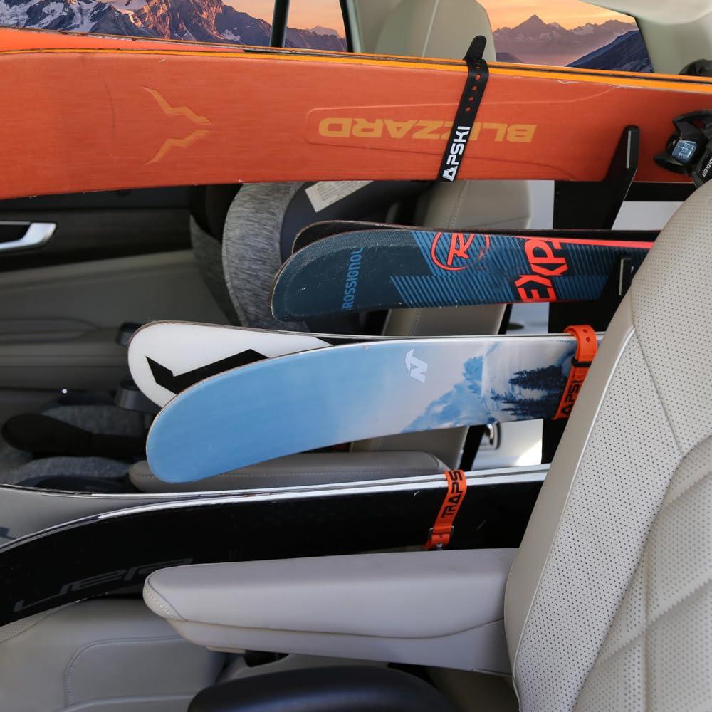 TRAPSKI Ski Rack Tower with Security Strap - SUV/Van Ski Carrier Organizer | Heavy-Duty HDPE Plastic Ski Holder for SUVs, Minivans, Crossovers & Hatchbacks | Made in USA | Perfect for Winter Sports & Road Trips