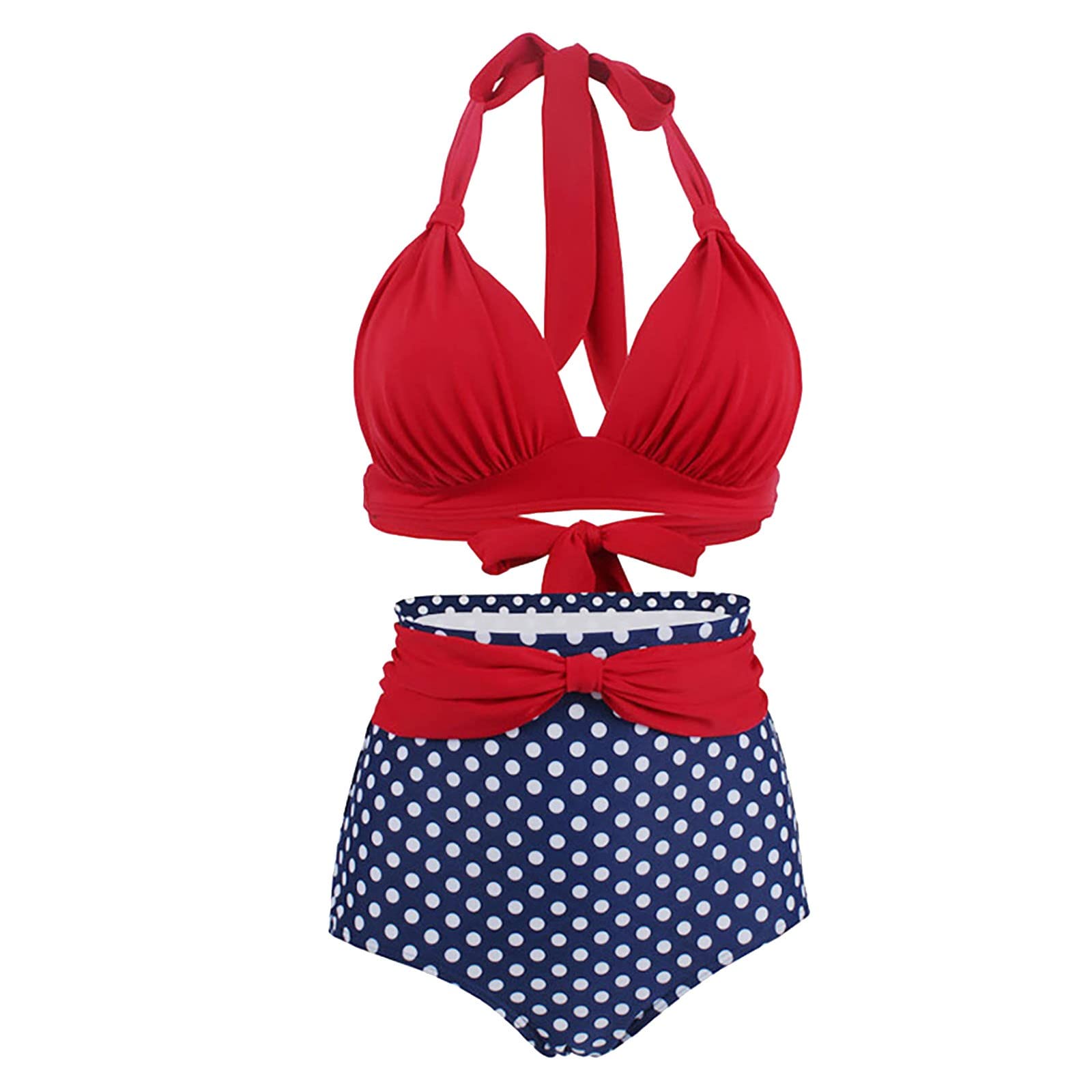 Retro Polka Dot Halter High Waist Bikini Set - 2 Piece Vintage Swimwear for Women, Adjustable Ties, Comfortable Bathing Suit for Beach, Pool Party & Summer Vacation