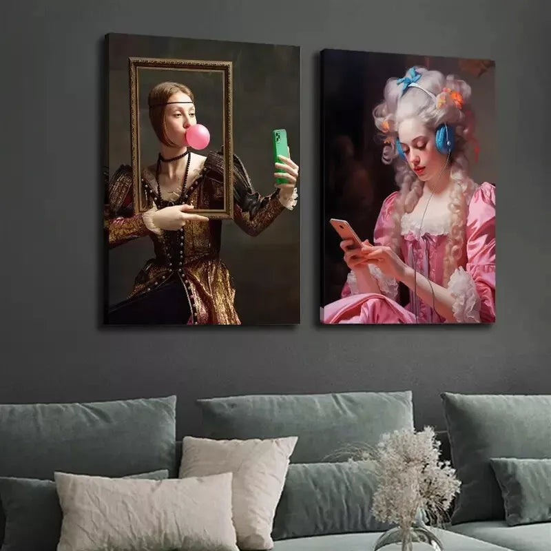 2-Piece Funny Renaissance & Baroque Style Vintage Female Canvas Art - 50x75cm Framed Wall Decor | High-Quality Print, 100% Australian Made | Perfect for Living Room, Bedroom & Office Decoration