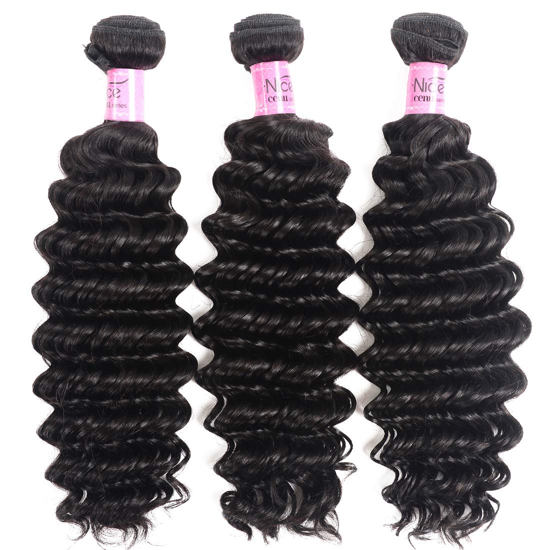 UNICE Deep Wave Human Hair Weave 3 Bundles - 100% Peruvian Virgin Hair Extensions for Sew-In (18/20/22 Inch, 100g/pc) - Natural Black Color for Styling & Volume - Perfect for Daily Wear, Parties & Special Occasions