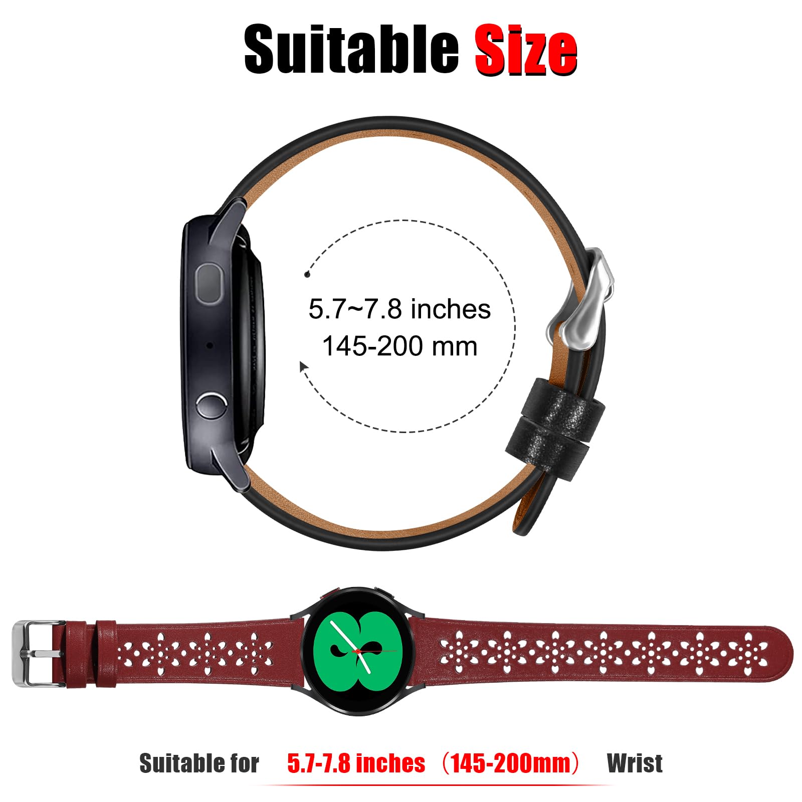 Leather Band Compatible with Samsung Galaxy Watch 6/5/4/Active 2/3 - 20mm Quick Release Breathable Hollowed Strap for 40mm 42mm 44mm 46mm Smartwatches - Perfect for Workouts, Office & Casual Wear