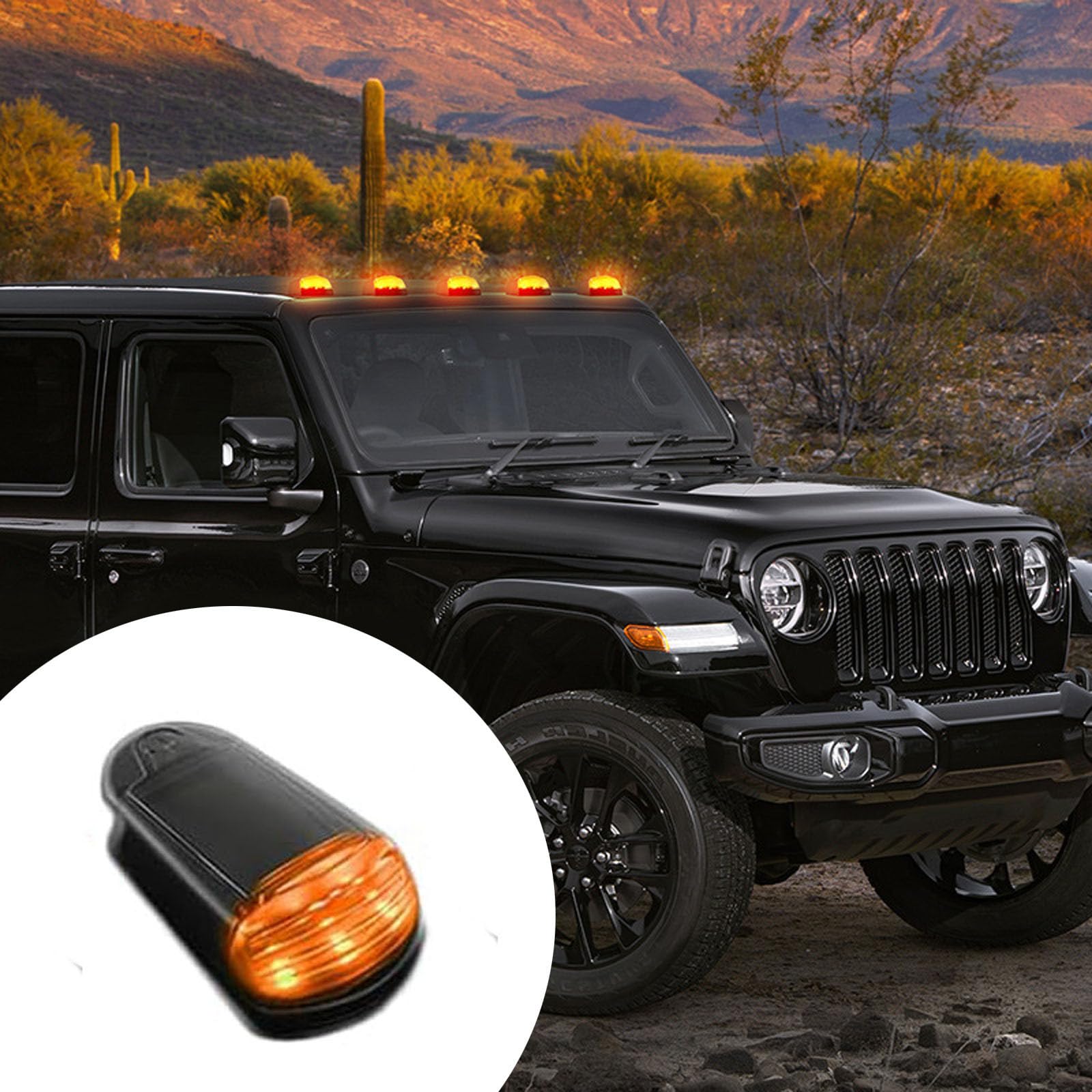 BLOWEST 2024 Solar Powered Cab Lights for Trucks - Wireless, No Drill, Adhesive Mount with Remote Control (5-Pack) - Perfect for Night Driving, Off-Roading & Emergency Lighting