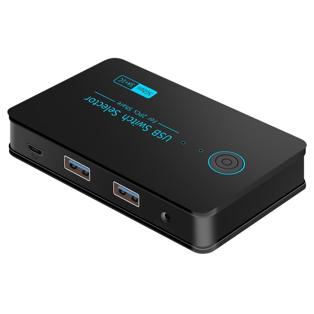 USB 3.0 KVM Switch 4-Port (3xUSB 3.0 + 1xUSB-C) - Share Printer, Scanner & Devices Between 2 Computers - Perfect for Home Office & Multi-PC Workspaces