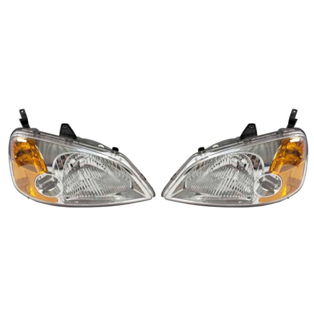 2001-2003 Honda Civic Headlight Assembly Pair - Driver & Passenger Side Replacement for Sedan & Hybrid Models (Part# HO2502116, HO2503116, 33151S5AA01, 33101S5AA01) - Perfect for Night Driving & Foggy Conditions