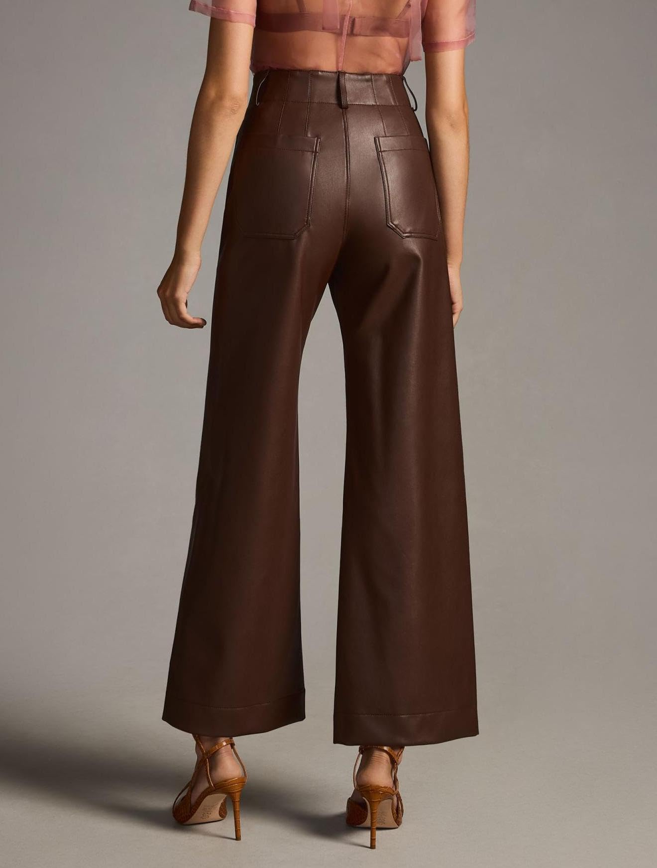Women's High Waisted Faux Leather Pants - PU Wide Leg Trousers with Pockets | Straight Leg Stretch Pants for Work, Night Out & Casual Wear