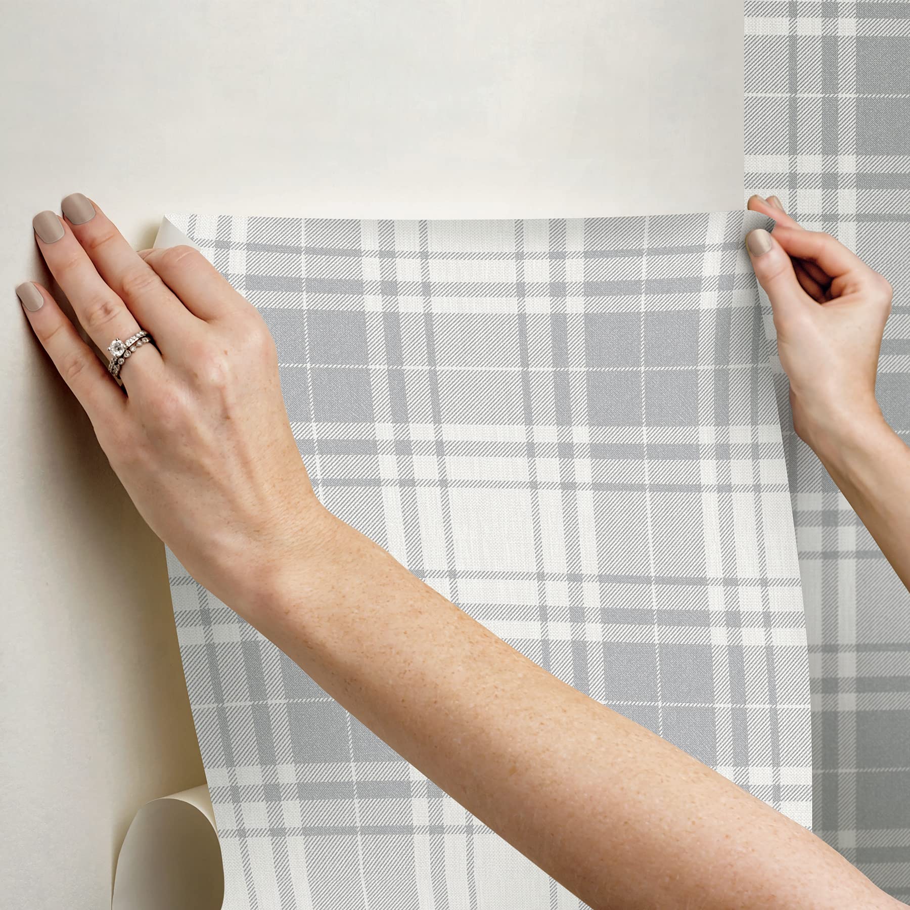 Franklin Plaid Grey Peel and Stick Wallpaper - Self-Adhesive Removable Wallpaper for Bedroom, Living Room, Home Office Decor - Easy DIY Wall Covering for Renters and Homeowners
