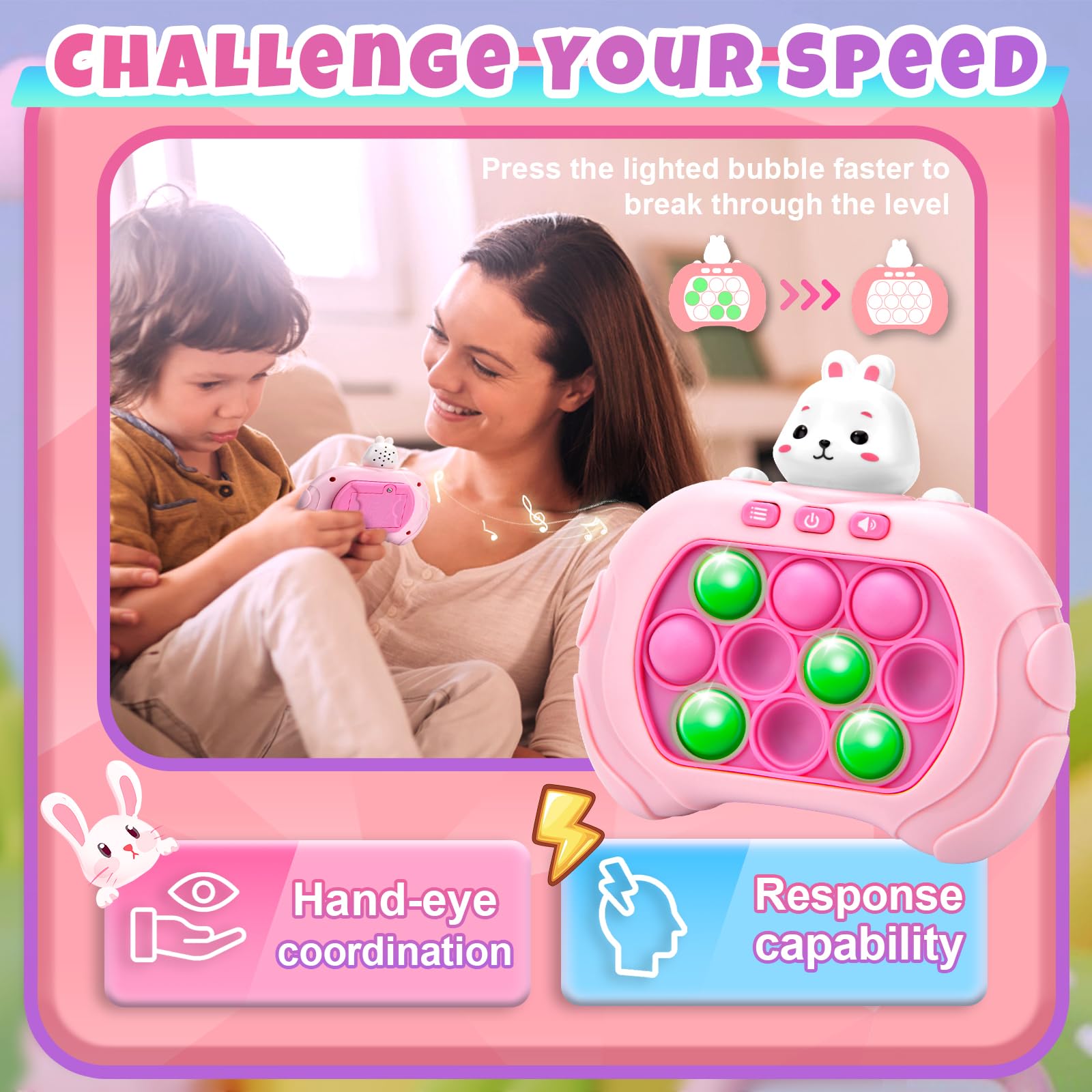 Electronic Pop It, Quick Push Pop Game Fidget Toy for Kids & Adults - Stress Relief Bubble Popper Sensory Toy - Perfect Gift for Children, Girls & Boys - Great for Anxiety Relief, Focus & Classroom Activities