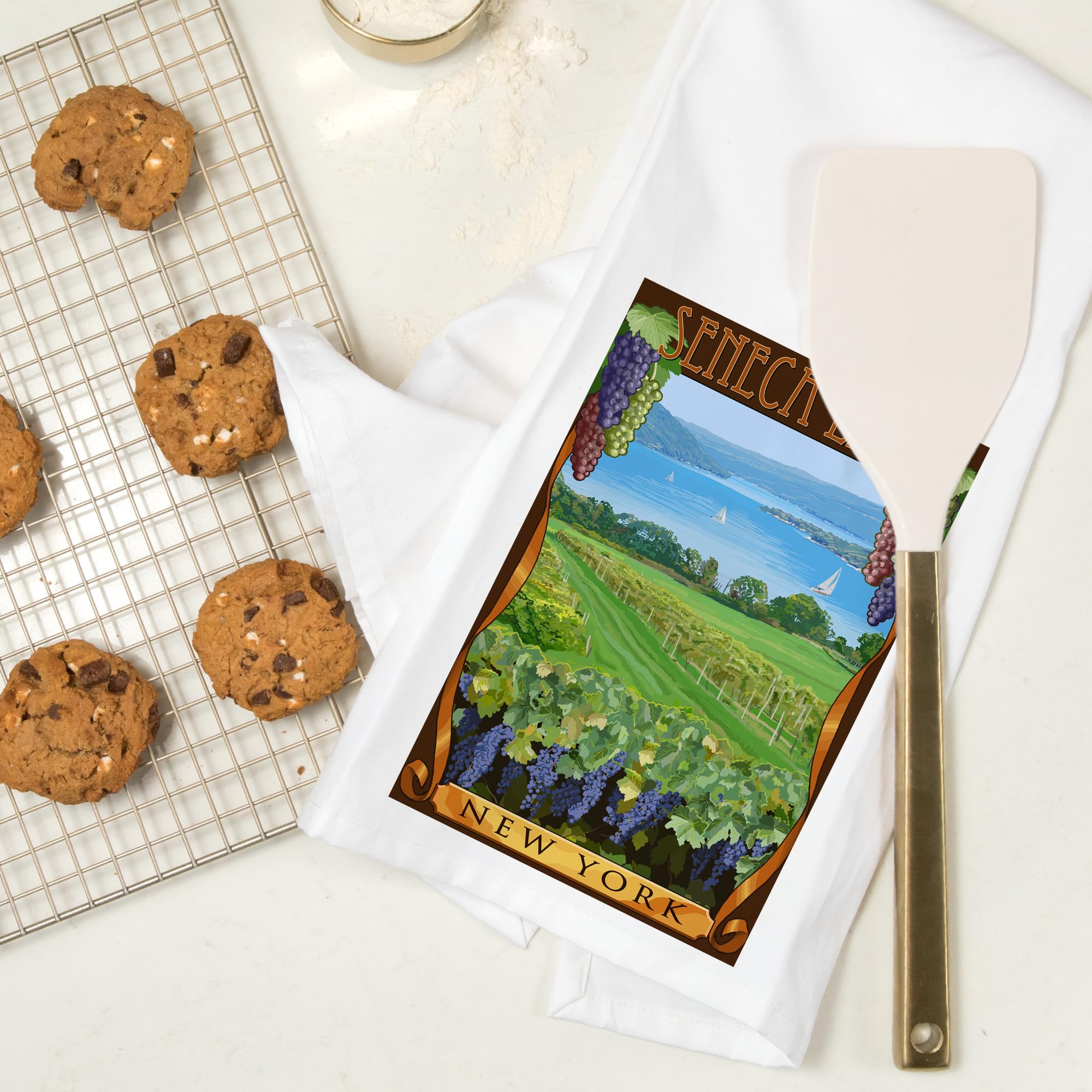 Seneca Lake New York Vineyard Scene 100% Cotton Tea Towel - Decorative Hand Towel for Kitchen & Home - Perfect for Wine Country Decor, Dish Drying & Farmhouse Style