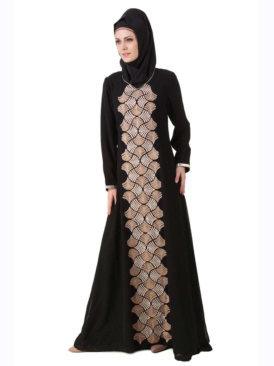 Annam Black Dual Layer Nida and Georgette Abaya - Modest Islamic Dress for Women - Perfect for Prayer, Eid, and Special Occasions