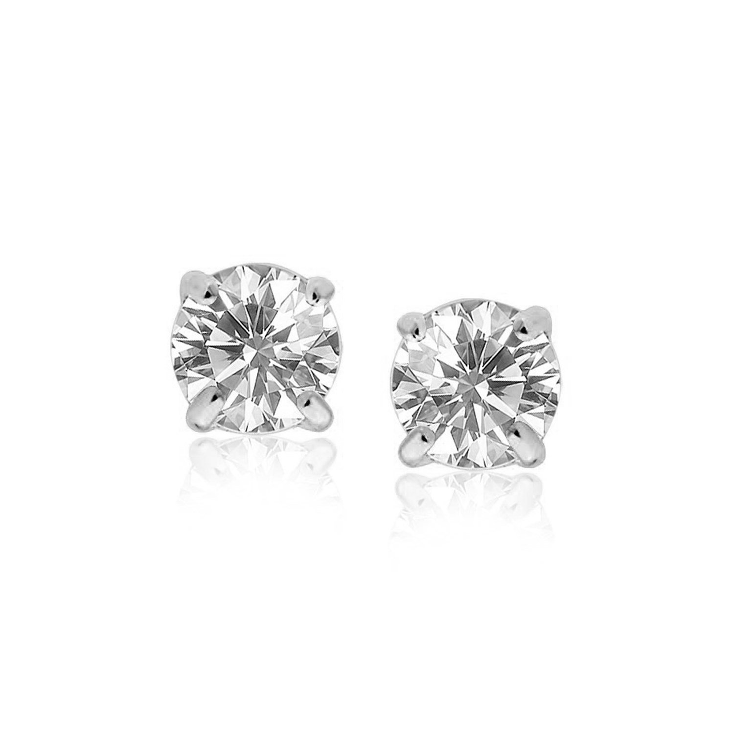 Diamond2Deal Sterling Silver 8.0mm Round Cubic Zirconia Stud Earrings for Women - Perfect for Everyday Wear, Parties & Special Occasions
