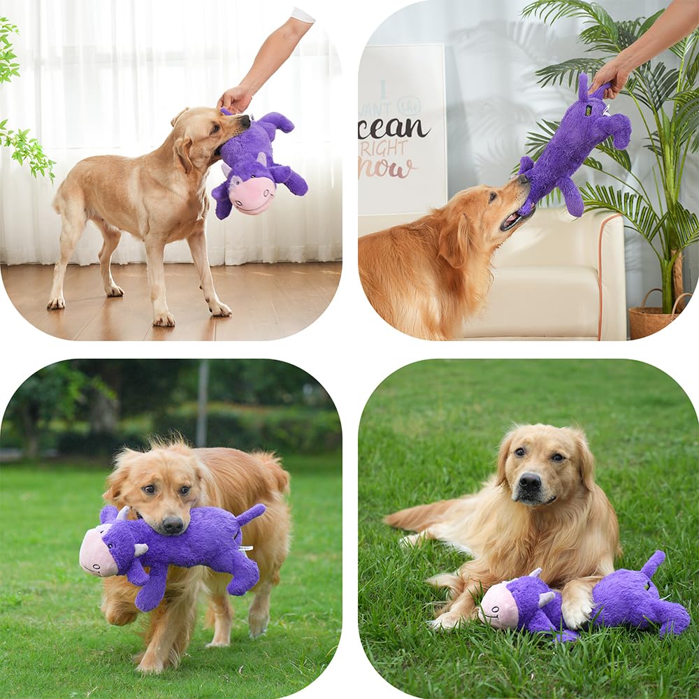 Hero Giant Chuckles Plush Dog Toy with Grunt Squeaker - Extra Large Durable Squeaky Dog Chew Toy in Cow Pattern - Perfect for Aggressive Chewers & Playtime Fun