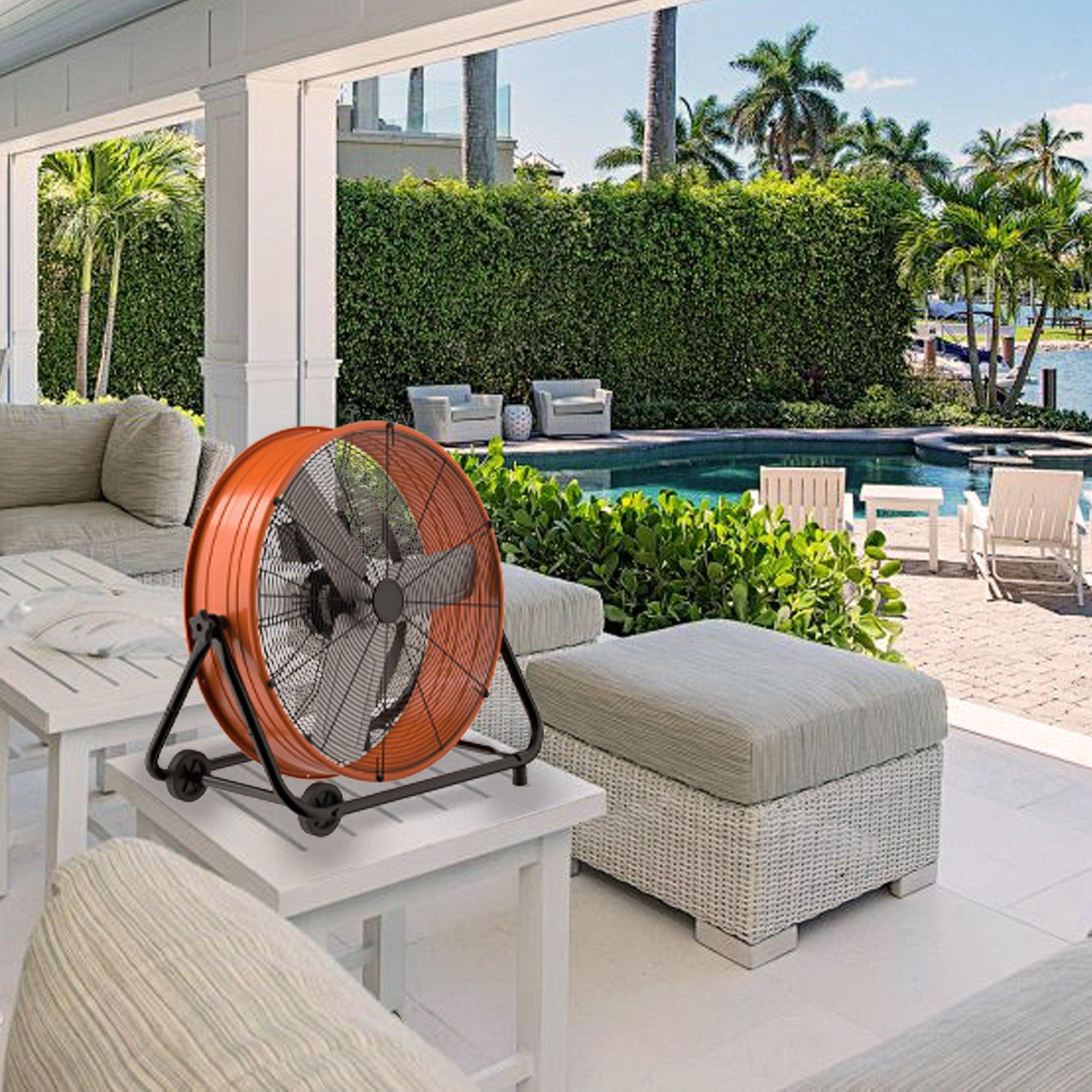 27.5 Inch 3-Speed High Velocity Industrial Drum Fan with Wheels - Powerful Cooling for Warehouses, Garages, Patios & Outdoor Events (Indoor/Outdoor Use)