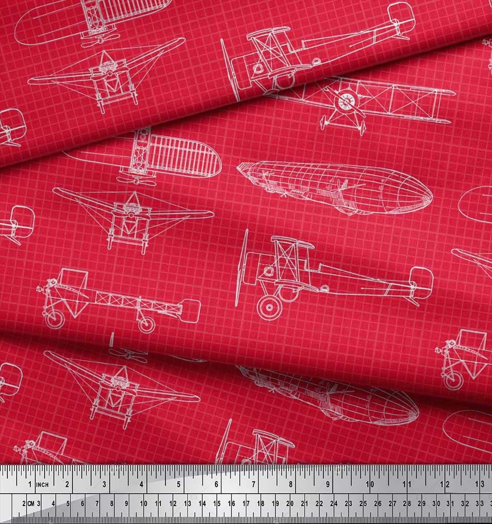 Soimoi Moss Georgette Brown Fabric by The Yard - 42 Inch Wide Printed Textile for Dresses, Curtains & Home Decor - Geometric Airplane Transport Design - Lightweight & Versatile Fabric for Sewing Projects