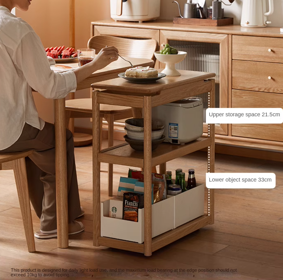 Solid Oak and Ash Wood Mobile Side Table - Portable End Table for Living Room, Bedroom, or Outdoor Use