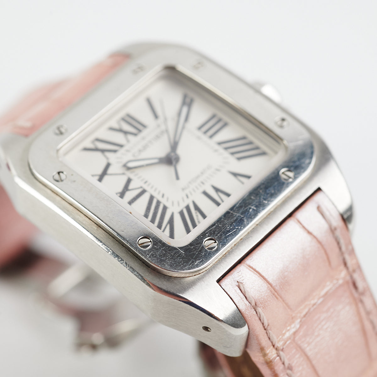 Cartier Santos de Cartier Pink Dial Automatic Watch for Women - Luxury Swiss Timepiece for Business, Gala & Everyday Wear