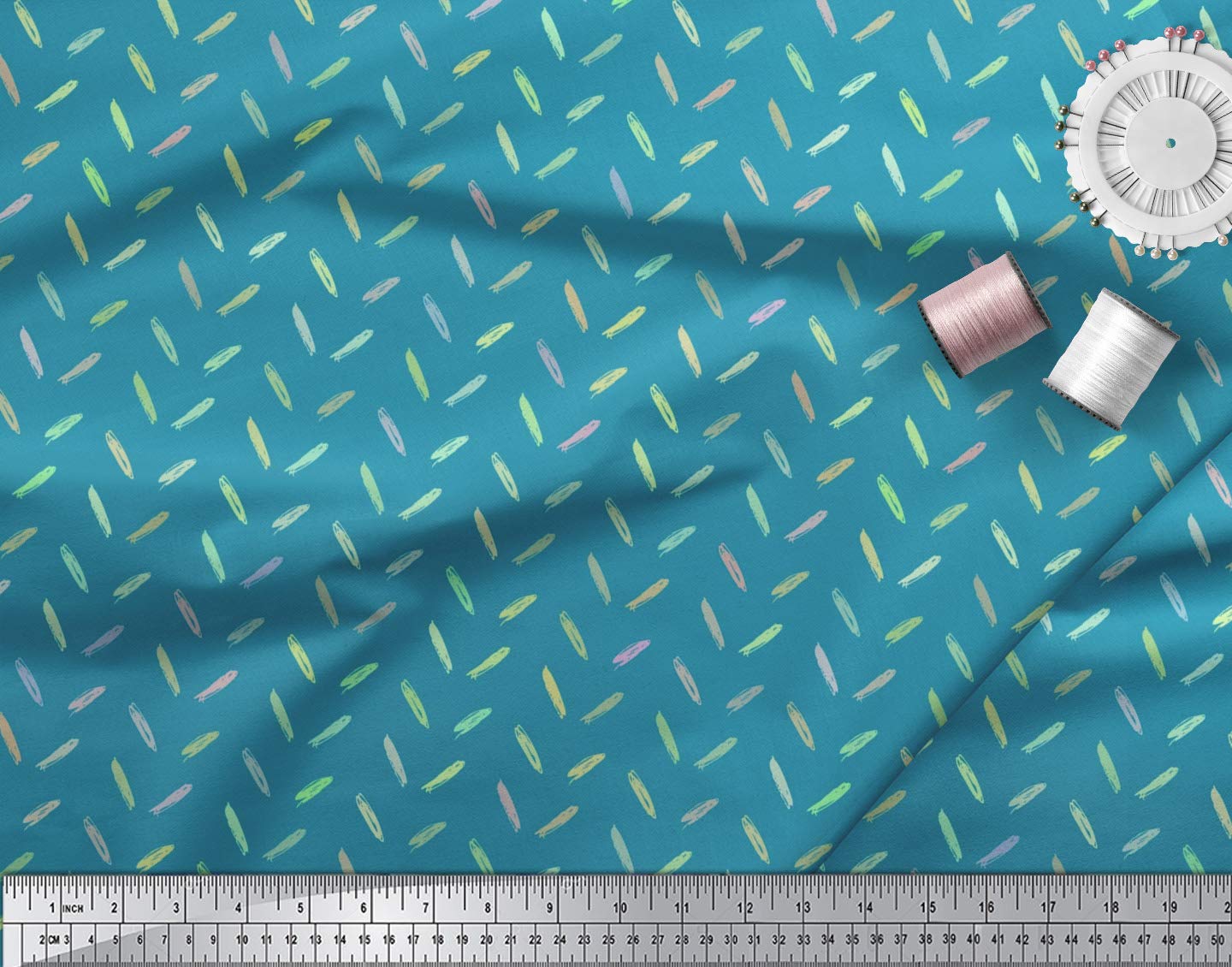 Soimoi Moss Georgette Blue Fabric by The Yard - 42 Inch Wide Brush Stroke Abstract Printed Textile for Dresses, Scarves & Home Decor | Artistic Floral Design Fabric for DIY Sewing Projects & Creative Decorations
